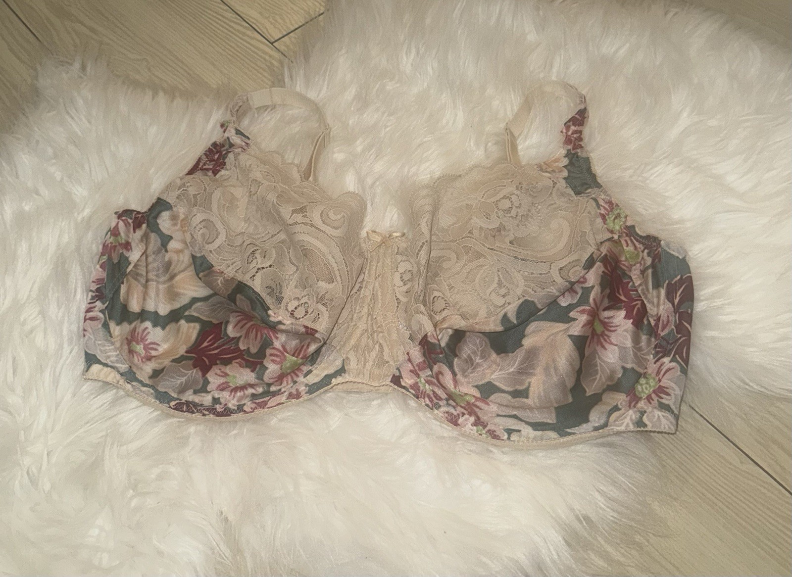 Vintage Vtg Vanity Fair 75-460 Nylon Lace Underwire Bra Floral Womens 34DD