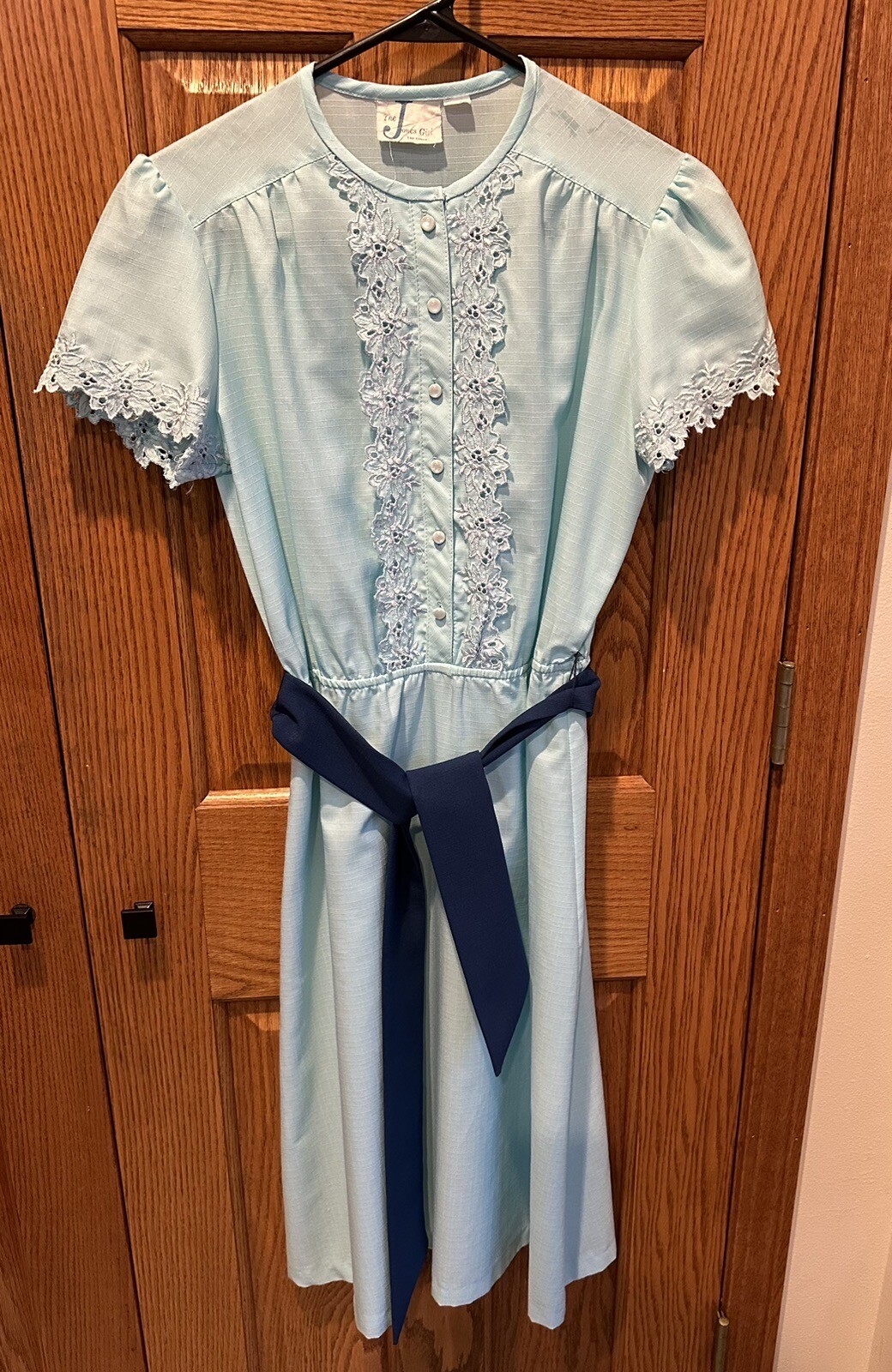 Vintage Shirt Dress Size 10 The Jones Girl Blue Flower Lace Embroidered Small