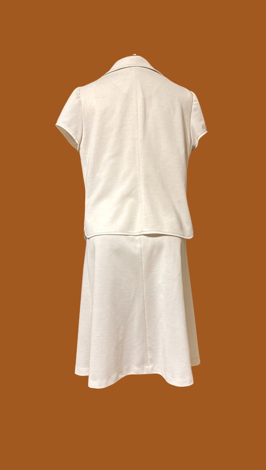 Vintage 70’s Knit Womens Dress Suit Set Brown Stitched Point Collar Haggar S/M