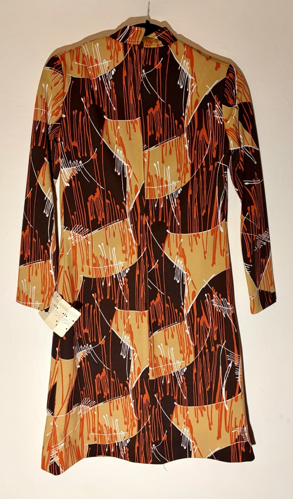 Vintage Mod Dress NWT Go-Go 1970s Brown Orange Yellow 36 M Groovy Splash Pattern