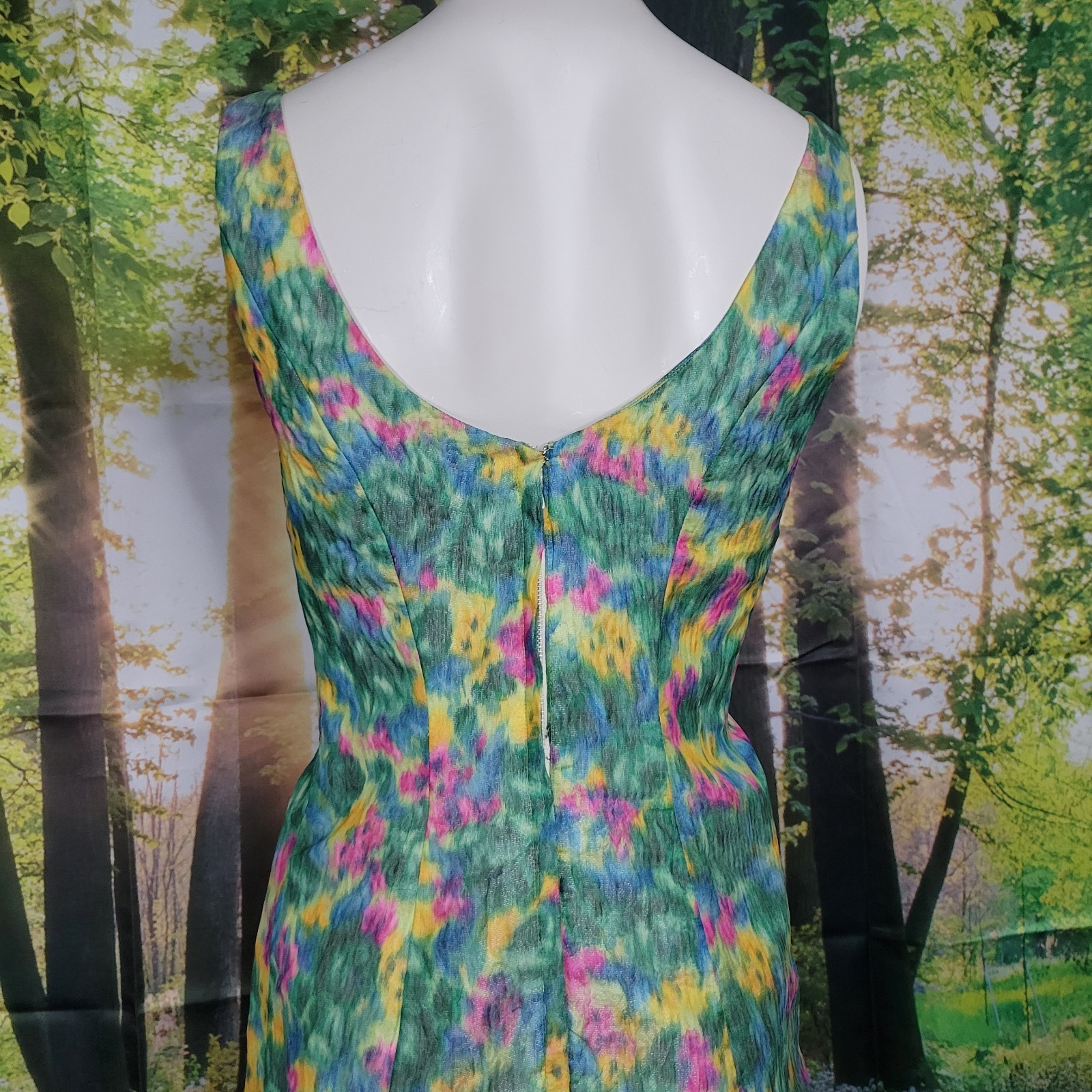 Vintage 60s Lord Taylor Dress Gown Pastel Impressionist Long Garden Monet