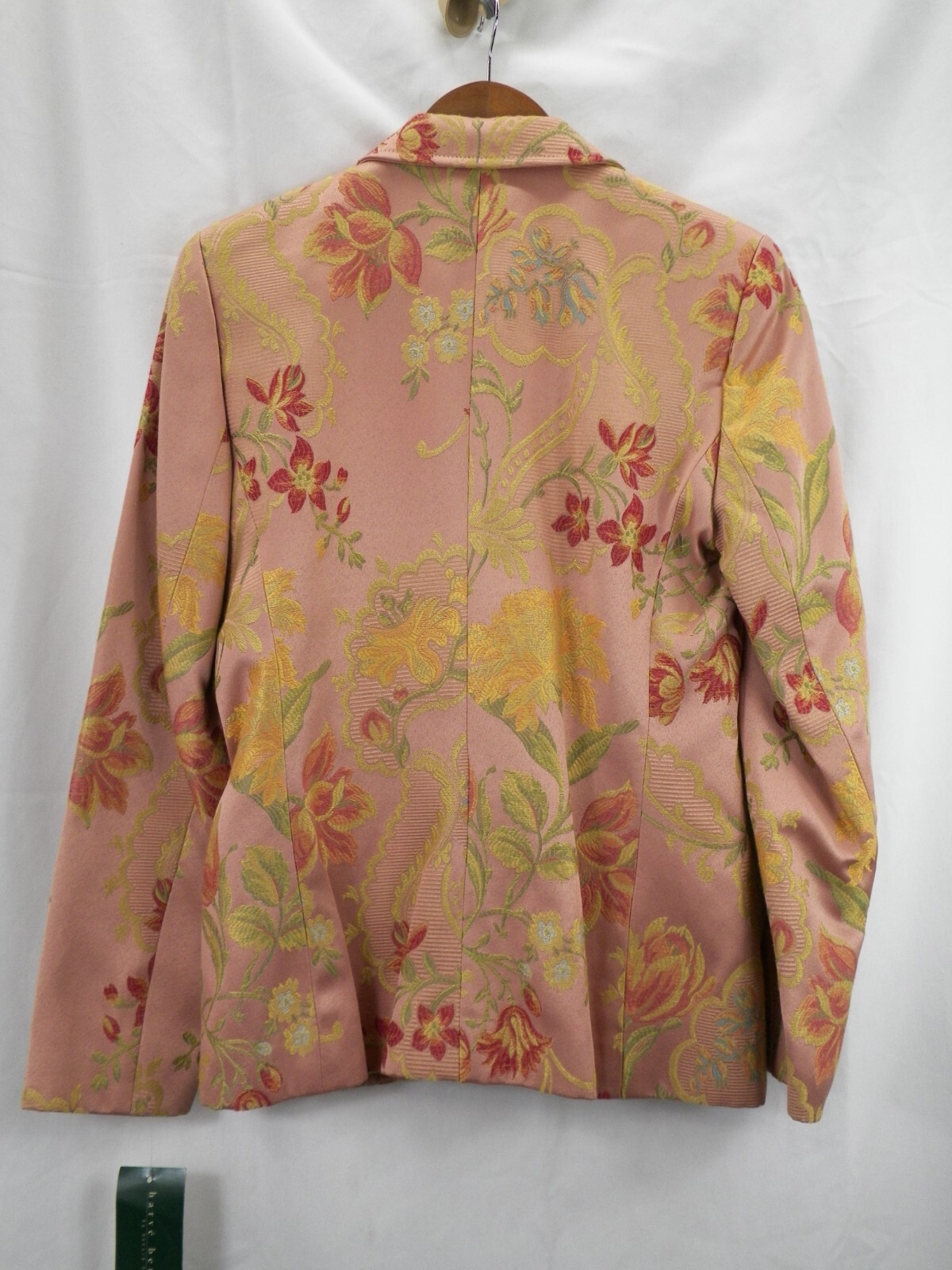 Vintage 1990’S Harve Benard Pink Tan Peach Floral Print Wool Blazer SZ 8