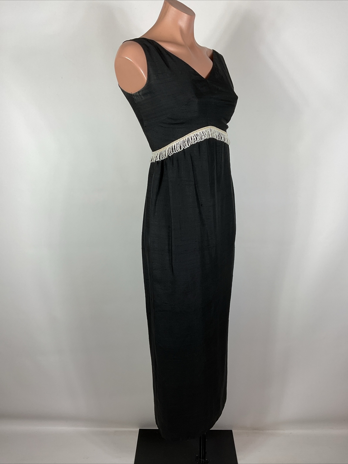 Vintage 60s Cocktail Party Sheath Dress BEADED FRINGE Little Black Dress XS/S