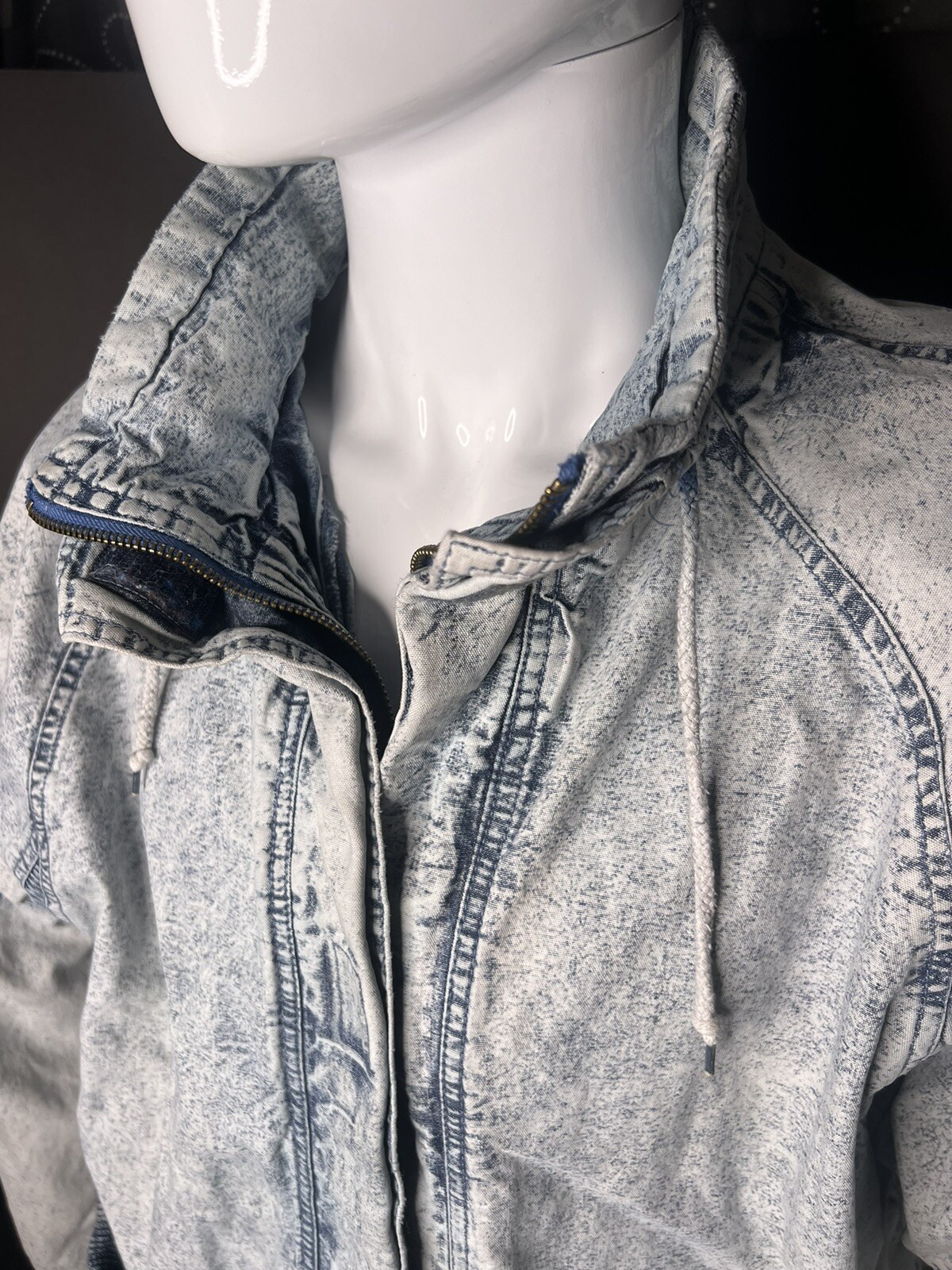 Vtg East West Coat Jacket Womens Lrg. Denim Stone Acid Wash 80’s Streetwear Y2K