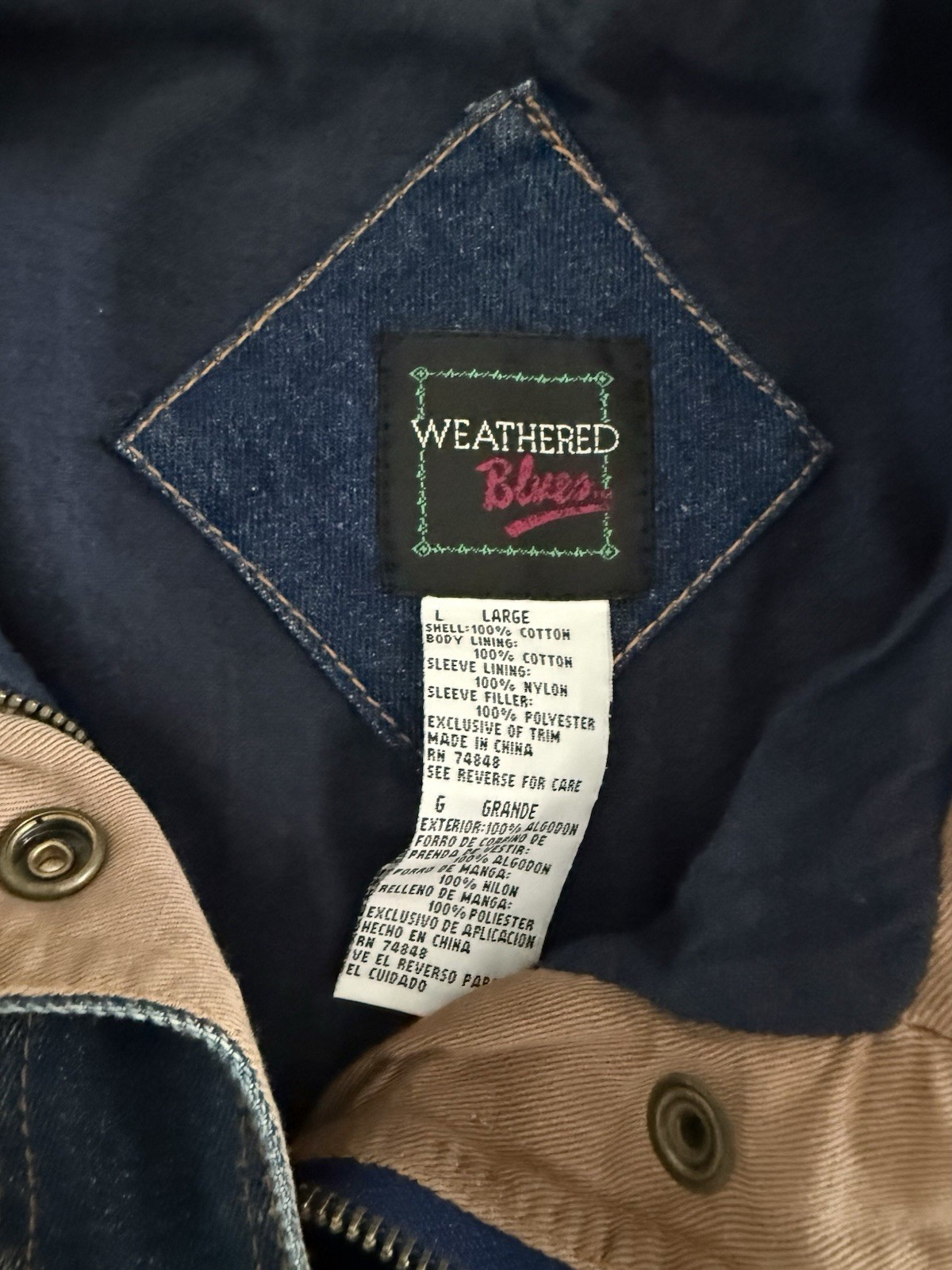 VTG Weathered Blues Izzi Western Denim Jean jacket Southwest Aztec Patchwork L