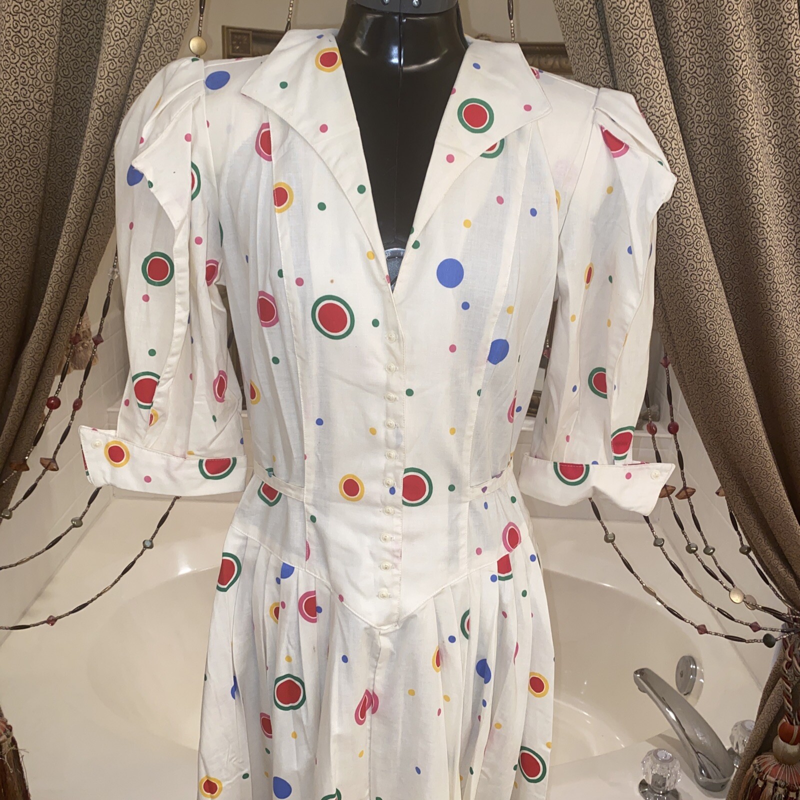VTG 80’s Clues Collections Polka Dot Puff Sleeve Midi SWING Dress I Love Lucy