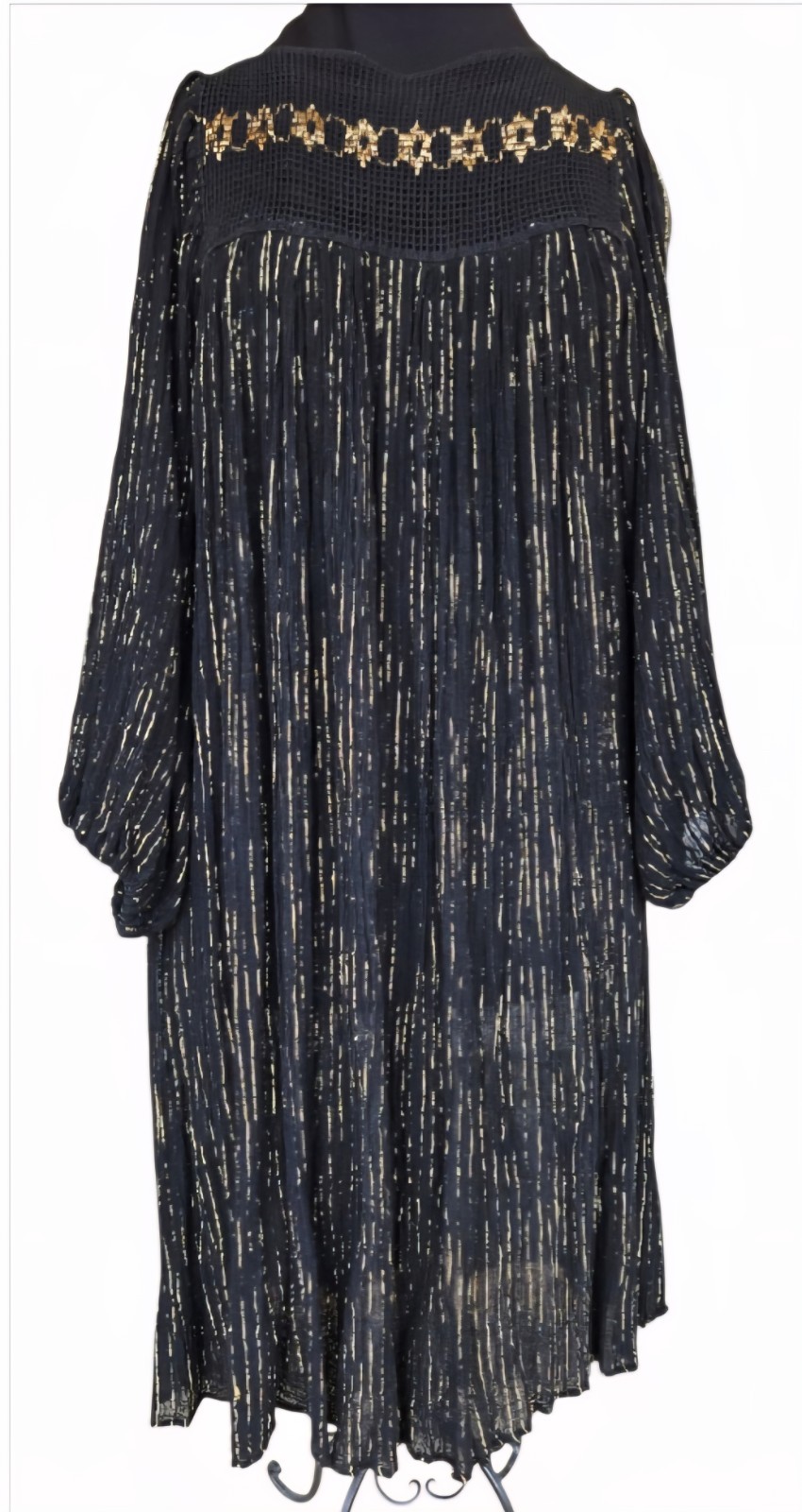 1970s LUREX GRETIAN COTTON BOHEMIAN Dress With Gold Accents One Size Fits All