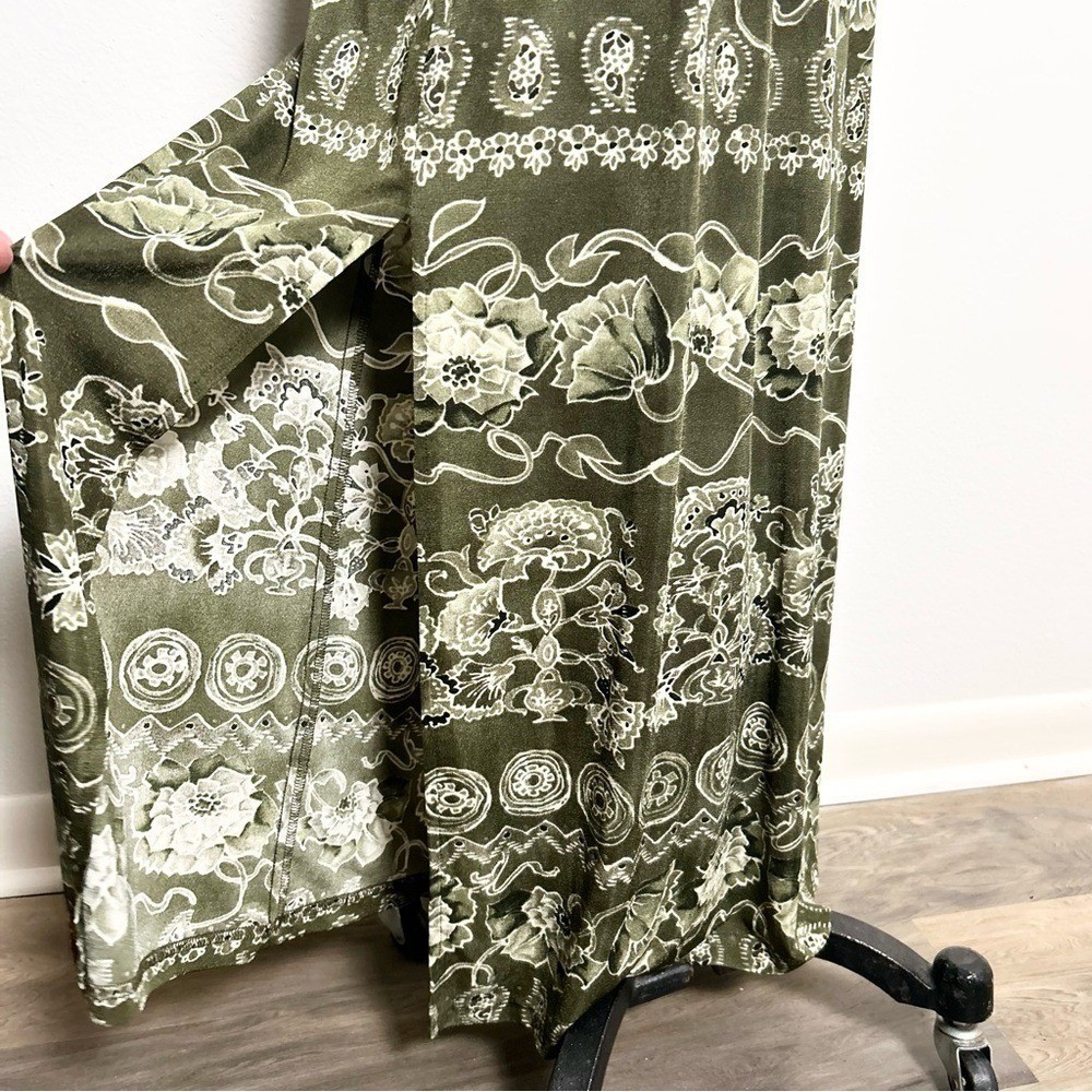 Vintage Green Boho Festival Witchy Floral Woodland Maxi Skirt Size Small