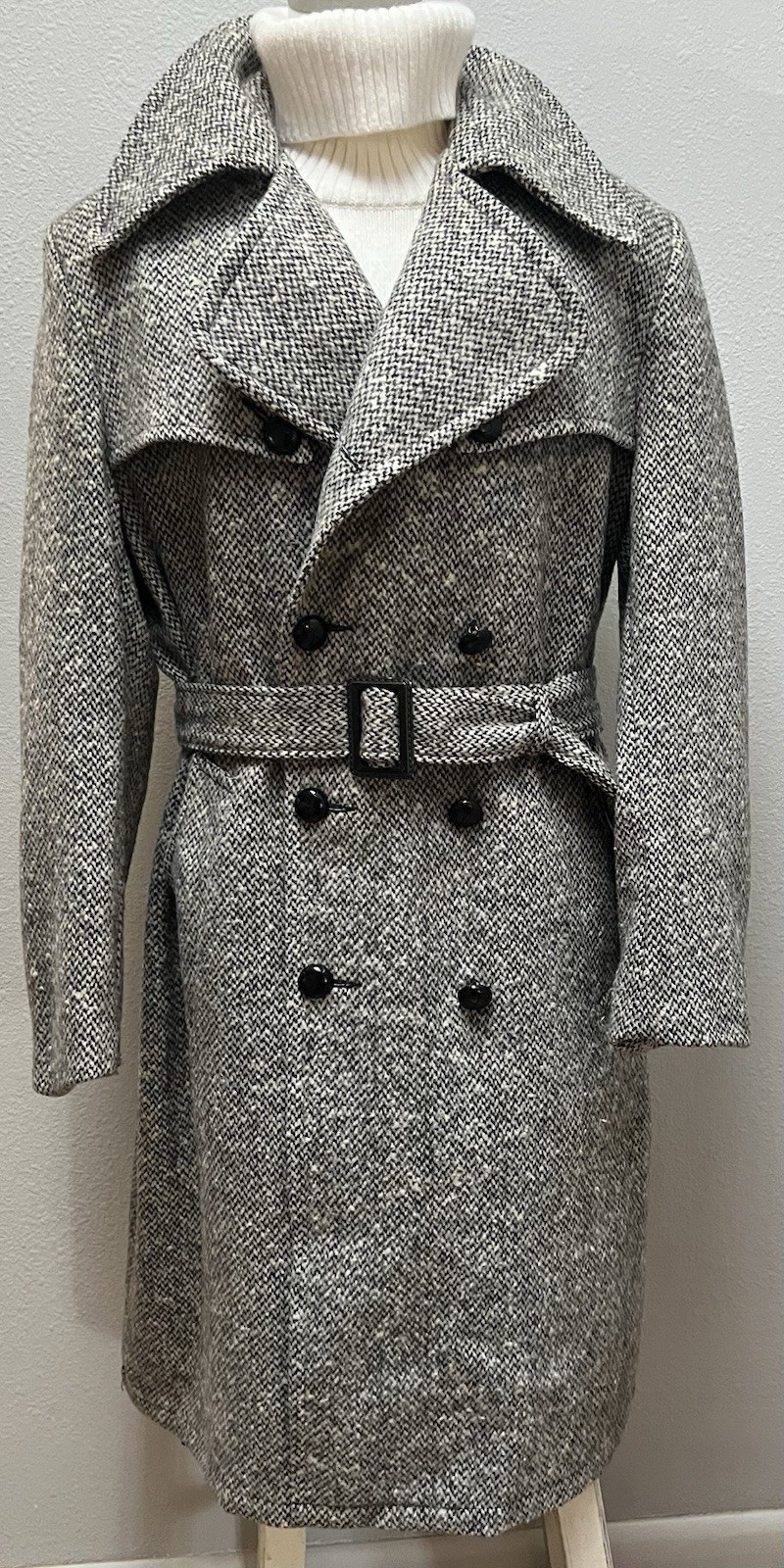 70s Esprit by Campus Long Herringbone Wool Trench Coat Women’s 10-12 Men’s M 40