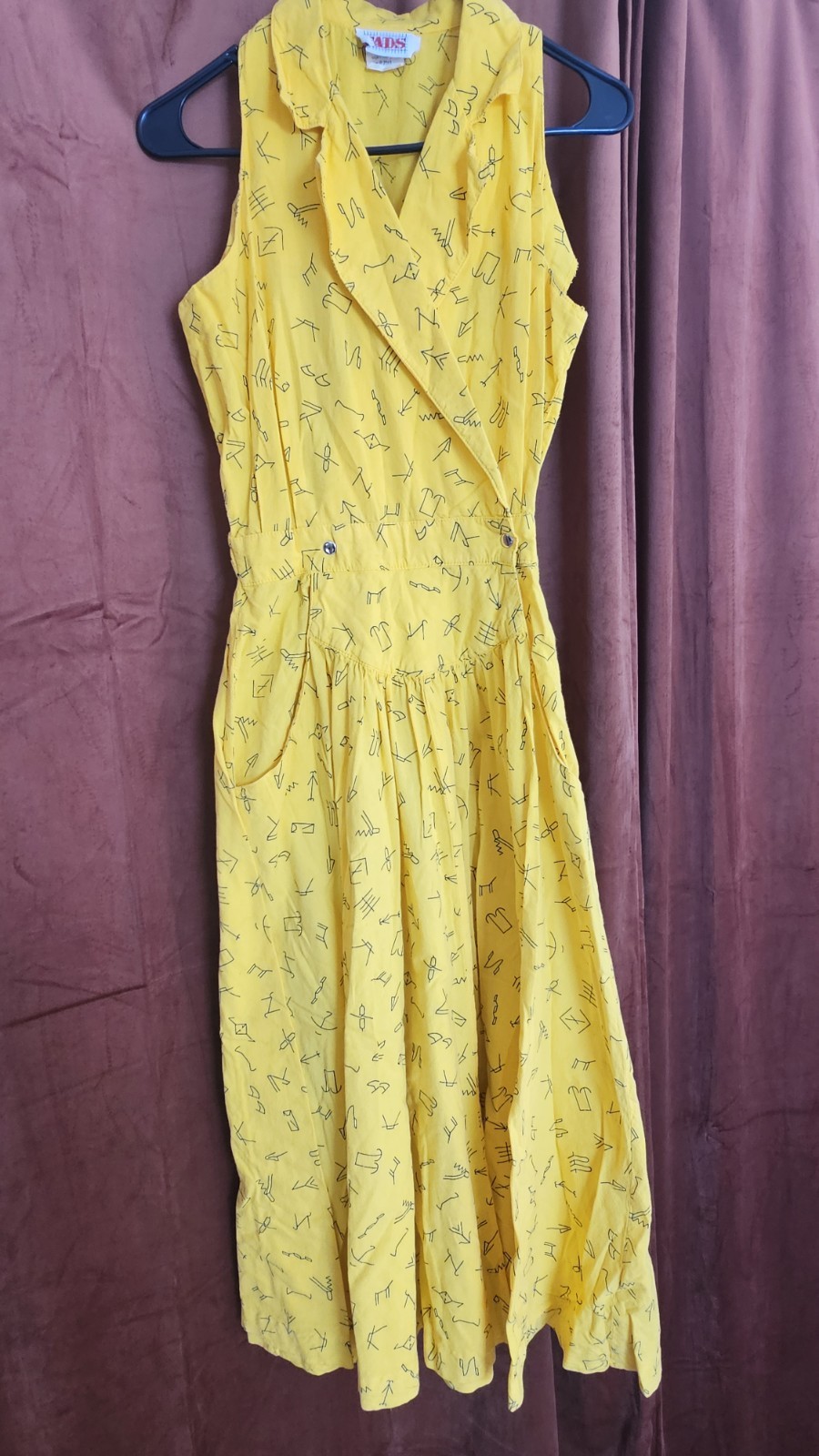 Vintage 80s 90s YELLOW ranch Branded Western Womens Dress Size 7/8 By FADS