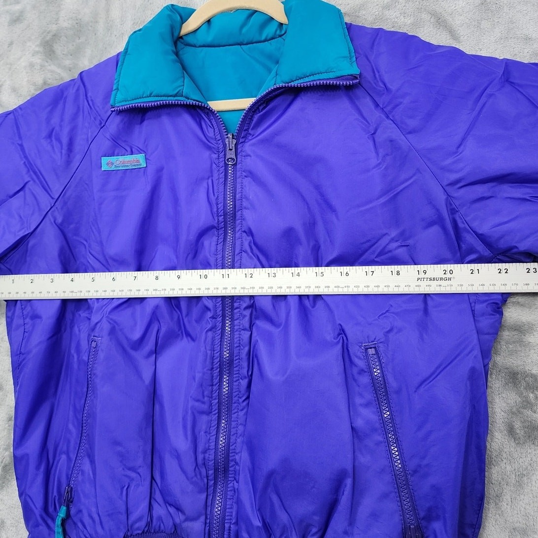 Vintage Columbia Coat Womens XL Blue Purple Reversible Radial Sleeve Puffer Zip