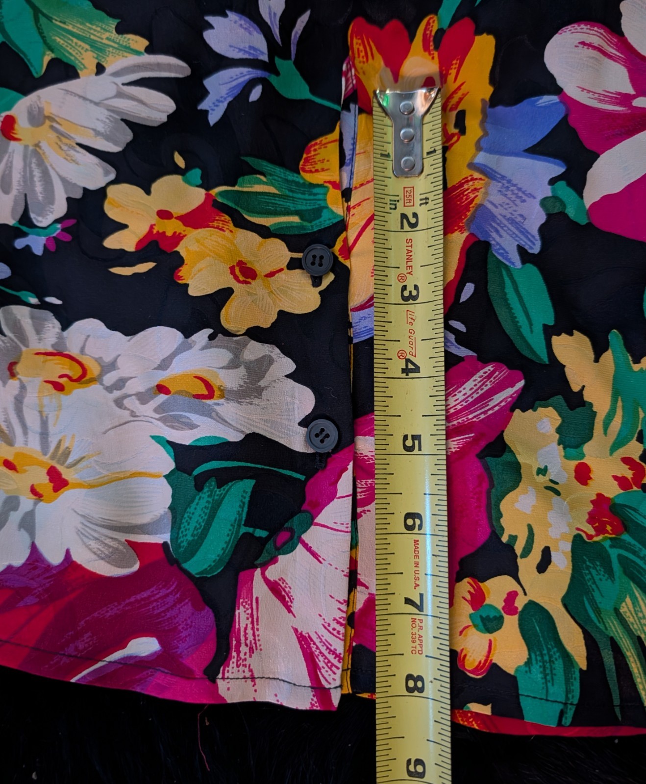 Michelle Stuart VTG Silk Top Sz 8 Peplum Waist Deep V Neck Vibrant Tropic Floral