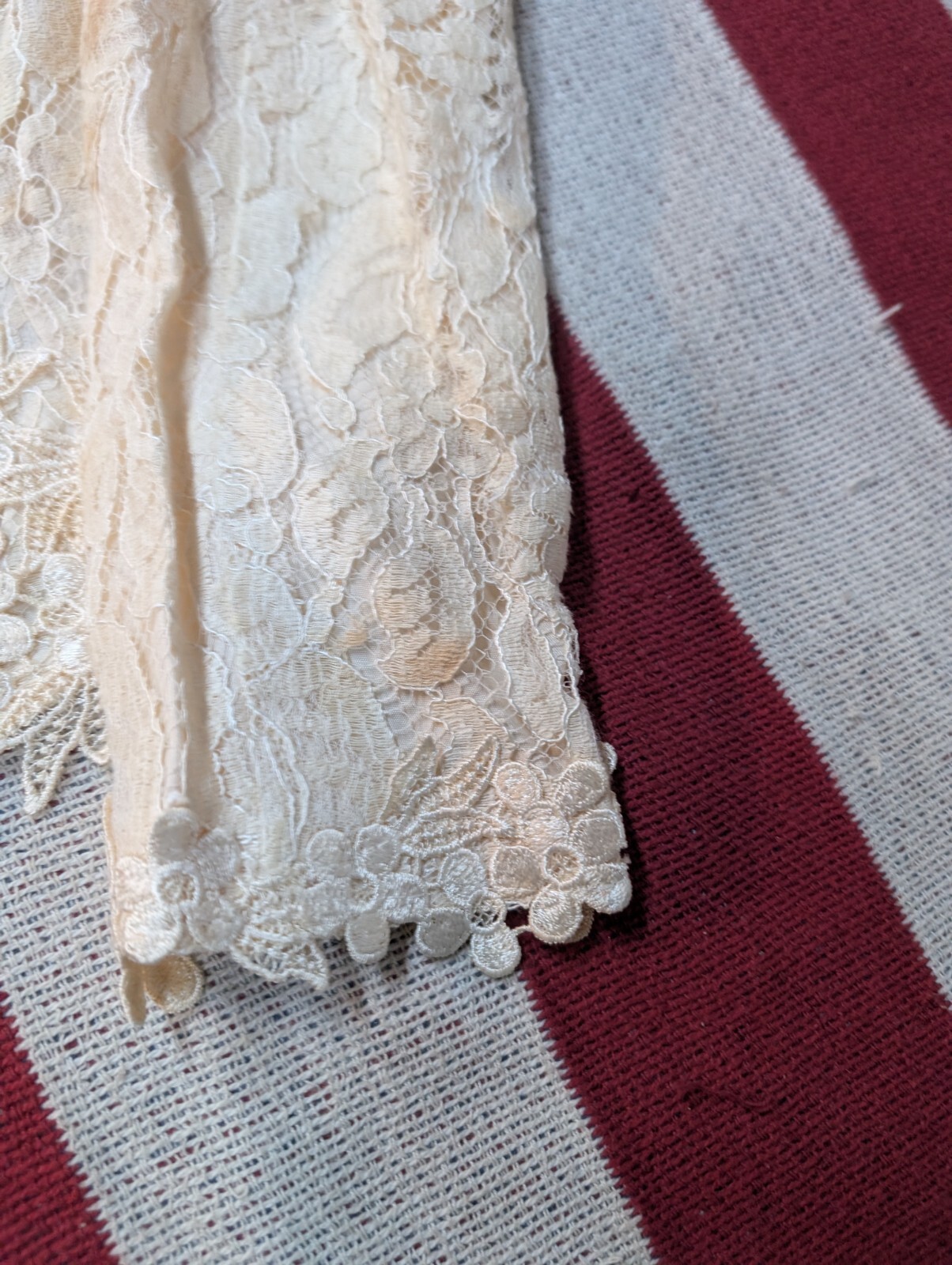 Vintage Cachet by Bari Protas Cream Lace Beaded Wedding Top Shirt Size 11/12 70s