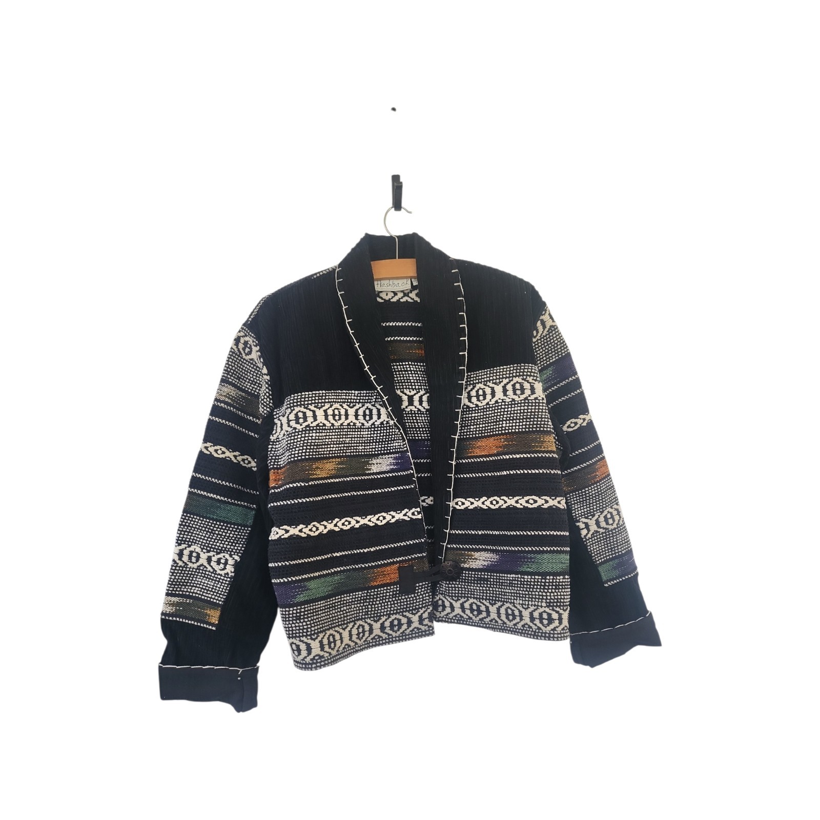 Vintage Flashback Southwestern Boho Woven Shawl Collar 1 Button Blazer Jacket M