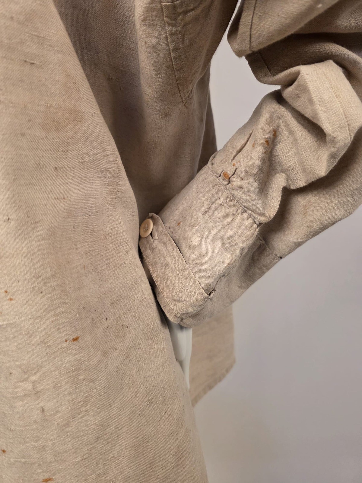 RARE 19TH C LINEN BEE KEEPER SMOCK SHIRT W METAL FACE SCREEN