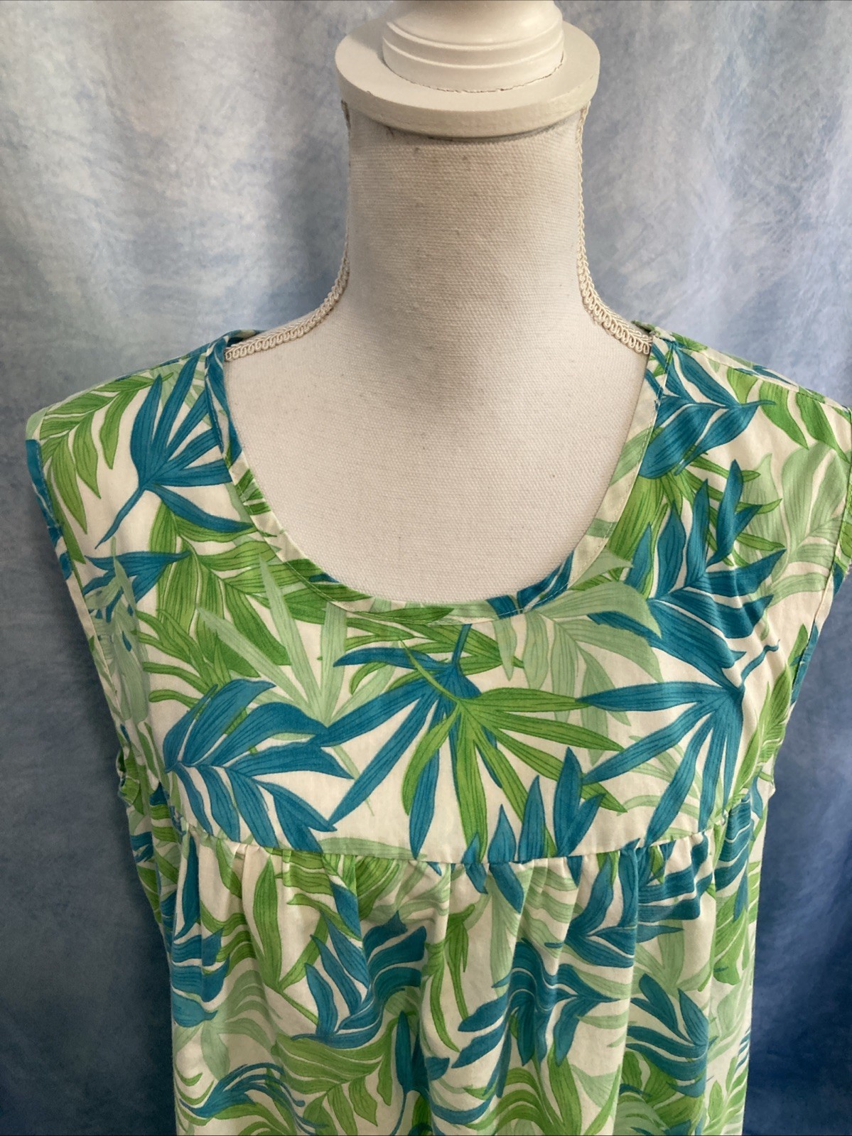 Vtg 90s Y2K Anthony Richards Muumuu House Dress 1X Plus Palm Leaf Lounge Summer