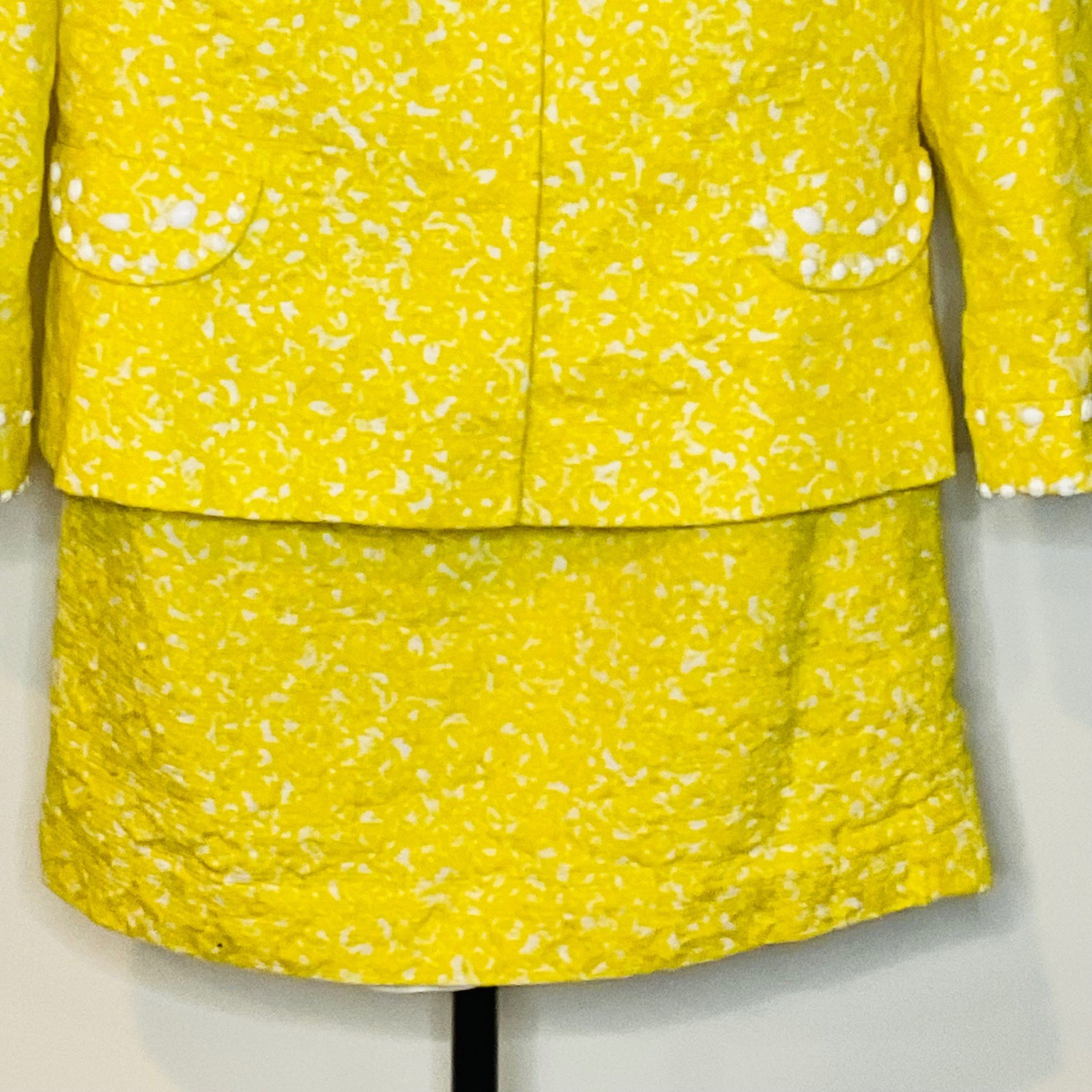 TAHARI ASL women’s yellow white beaded floral suit skirt blazer vintage cotton 6