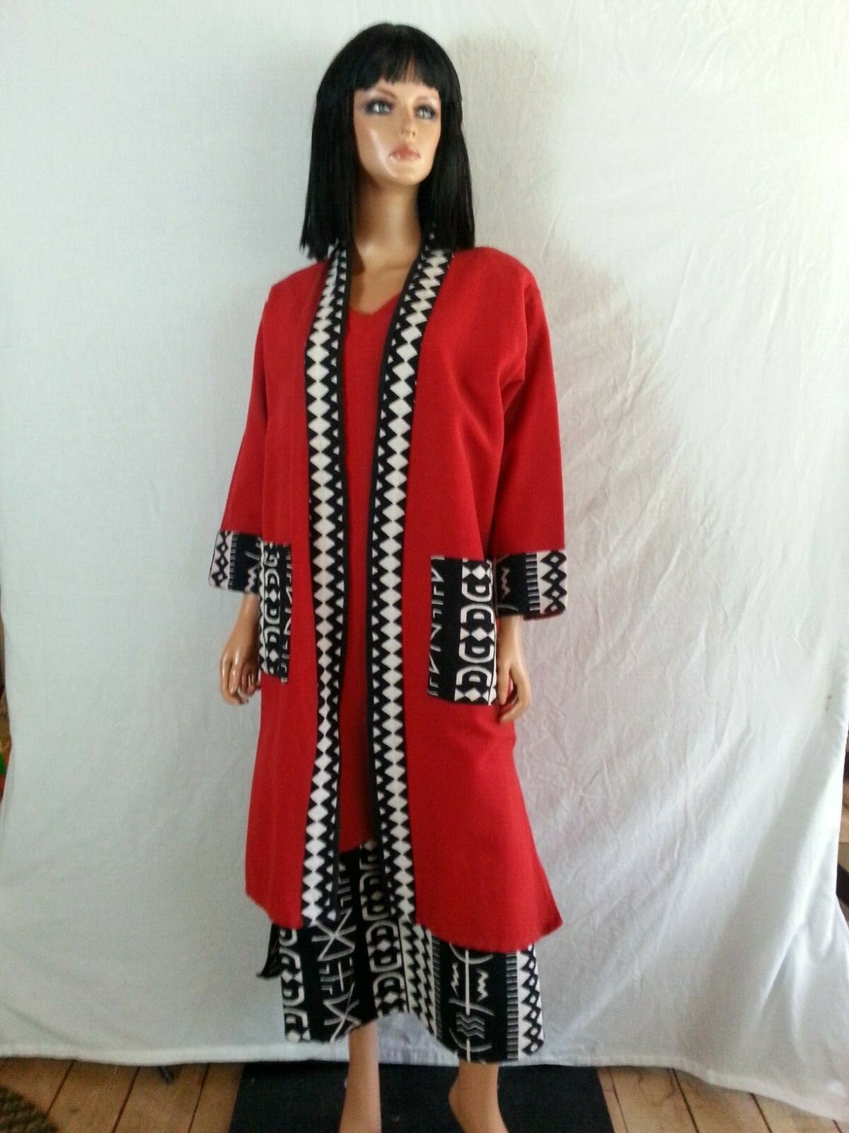 Pegasus Fashion 3 PC Dress Suit Coat Shawl Red Black White Ethic 1 SZ REG to L