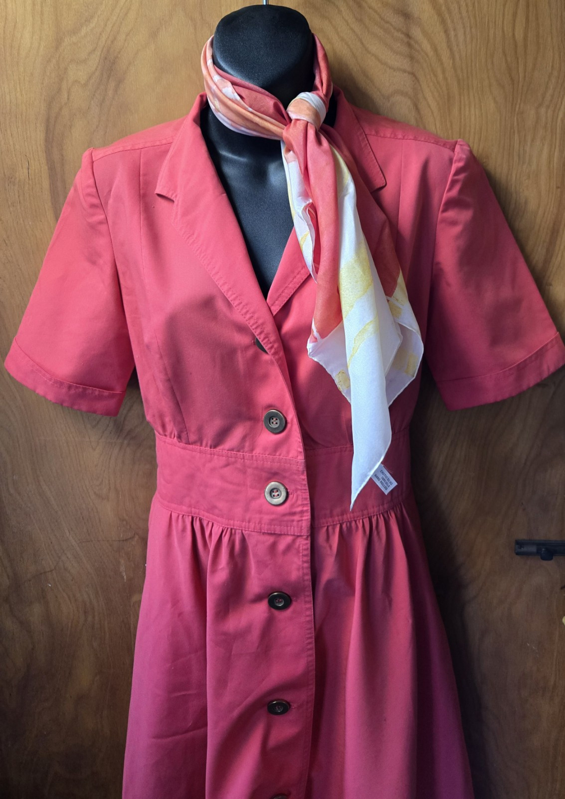 Vintage Anjac Dress Marc Needleman Coral Shirtwaist Wide Inset Waist 10 But 6ish