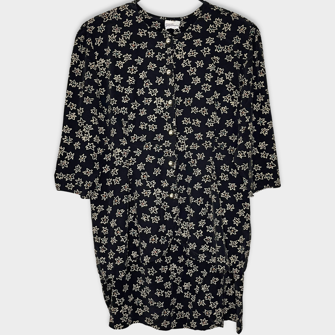 More Promises Womens Skirt Set 22W Black Floral Short Sleeve Rayon Vintage 90s