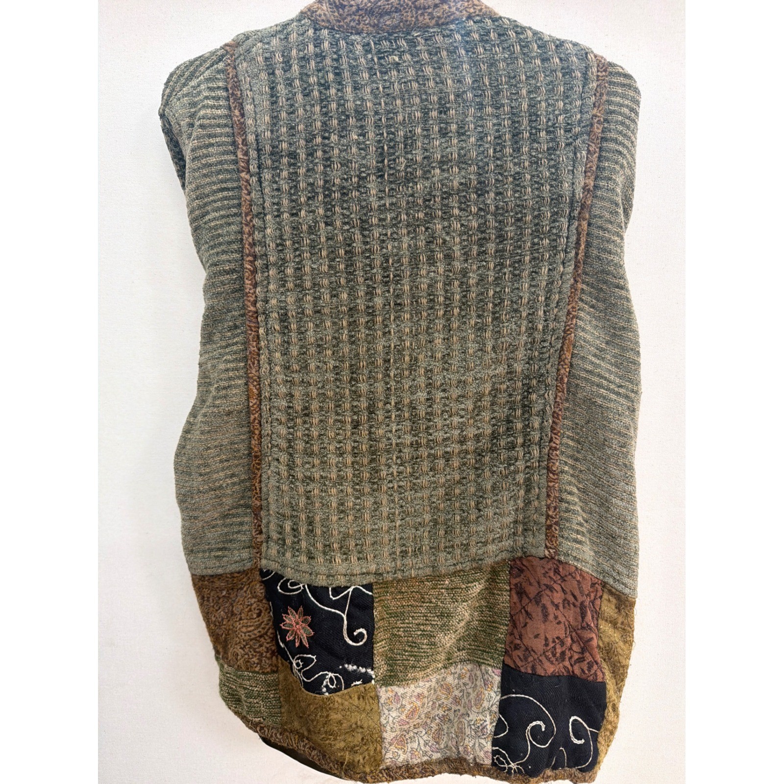 Flashback Vintage Patchwork Jacket Green Brown Cotton Rayon Boho Medium