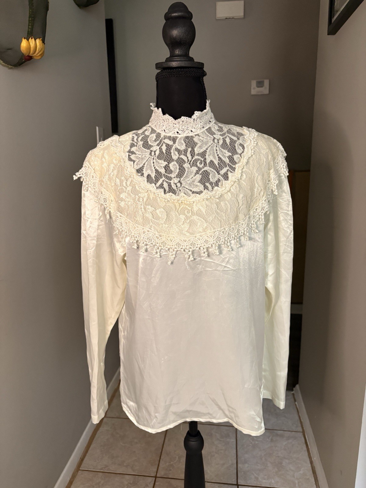 Vintage Satin 80s Worthington Lace Bibbed Blouse
