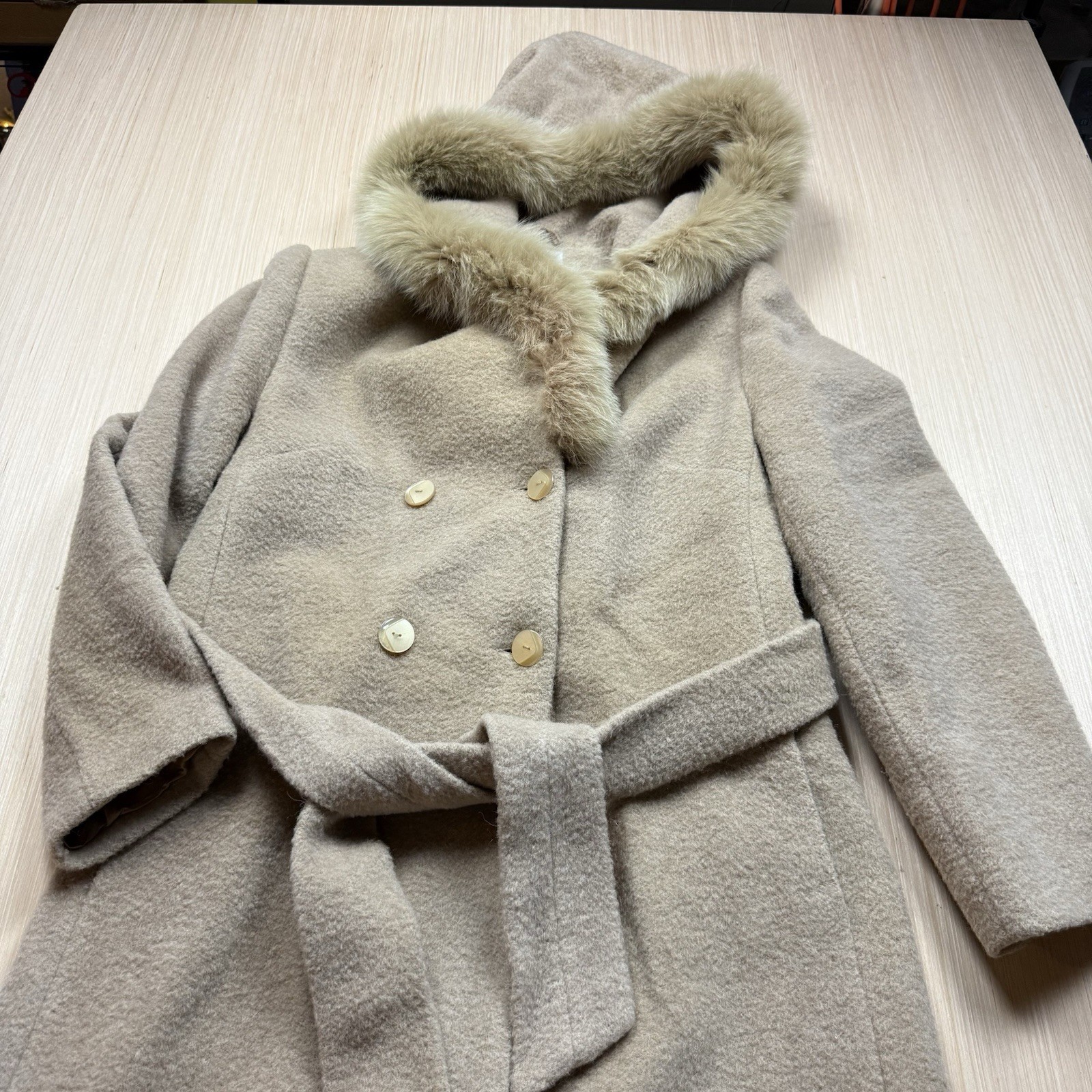 Vintage 60s Fur Collar Swing Mohair Blend Coat Women’s Size 44 Double Breasted