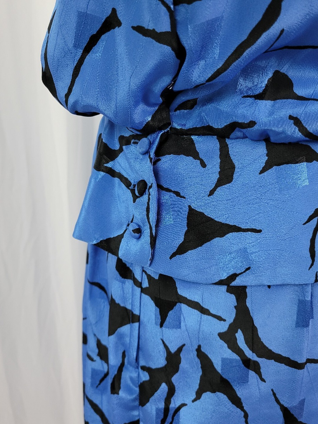 Vintage Blue & Black Dress w Wrap/Peplum Bodice Size L?