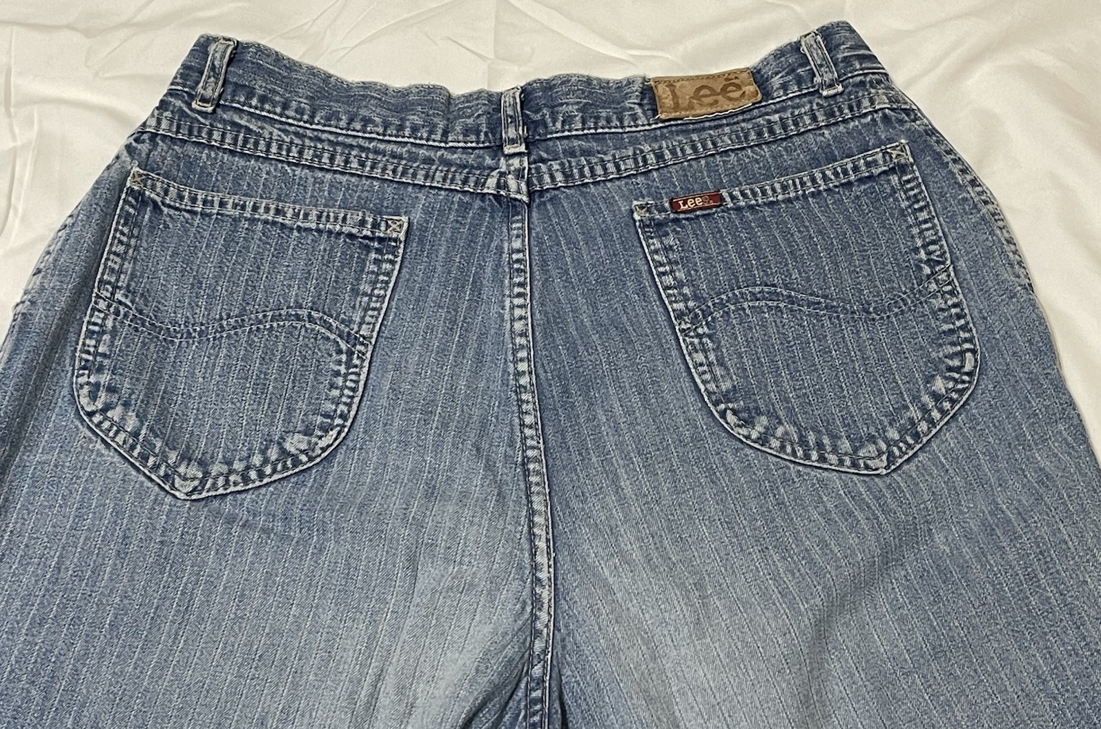 Vtg 80s Lee Riders Pinstripe Jeans High Waisted Union Made USA Mom Denim 16