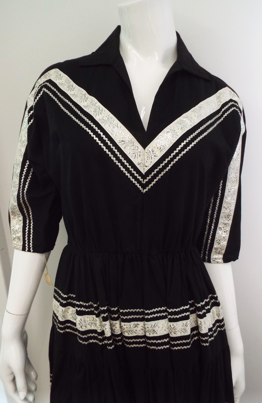 Vintage 1950s Peggy Lee Arizona Black Patio Full Circle Dress NOS Tags Silver 12