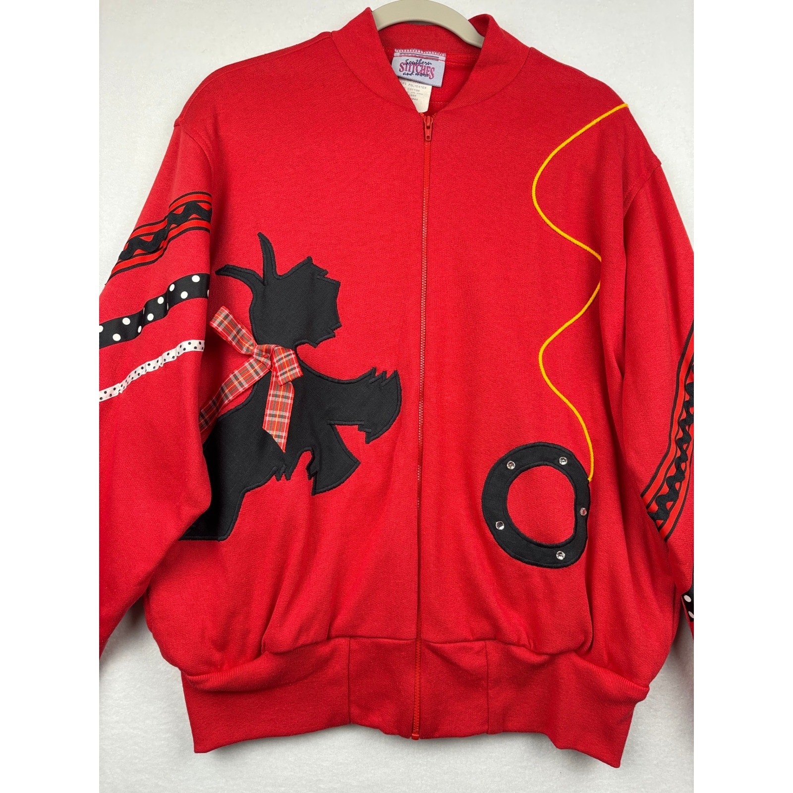 Southern Stitches Sweatshirt Womens Large Vintage Dog Applique Zip Jacket USA