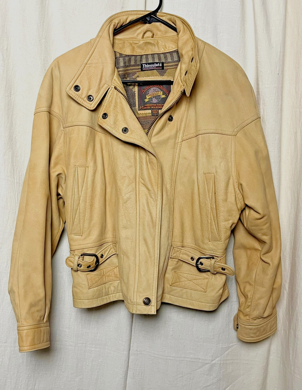 Vintage WILSONS Adventure Bound BEIGE BUFF Leather JACKET Small KOREA