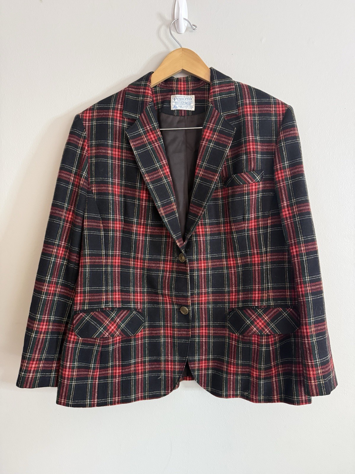 Pendleton Vintage Women’s Large Blazer Plaid 80s Red Green Classic Wool Jacket