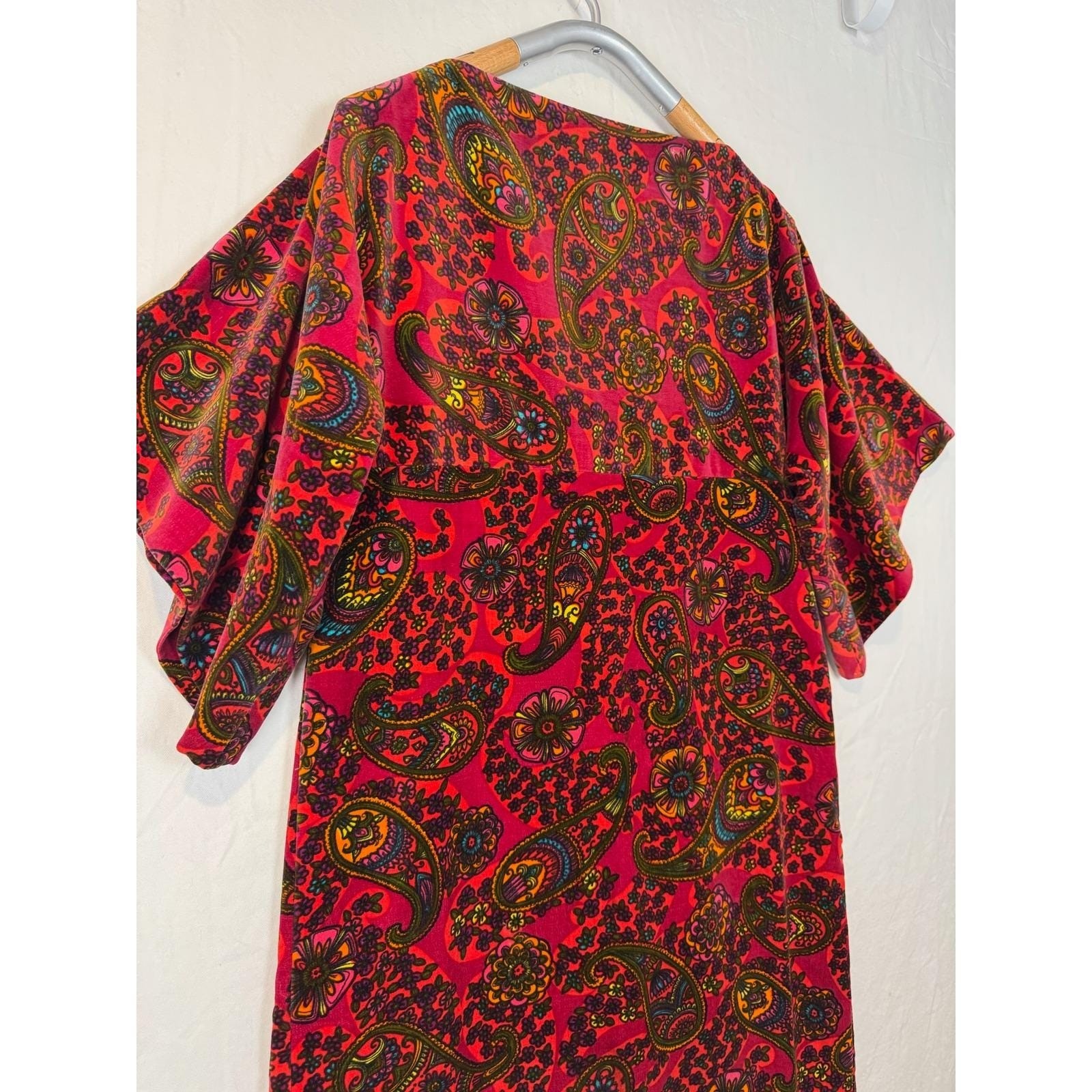 intage 70s Velvet Paisley Boho Maxi Dress Handmade Medium Retro Hippie Festival