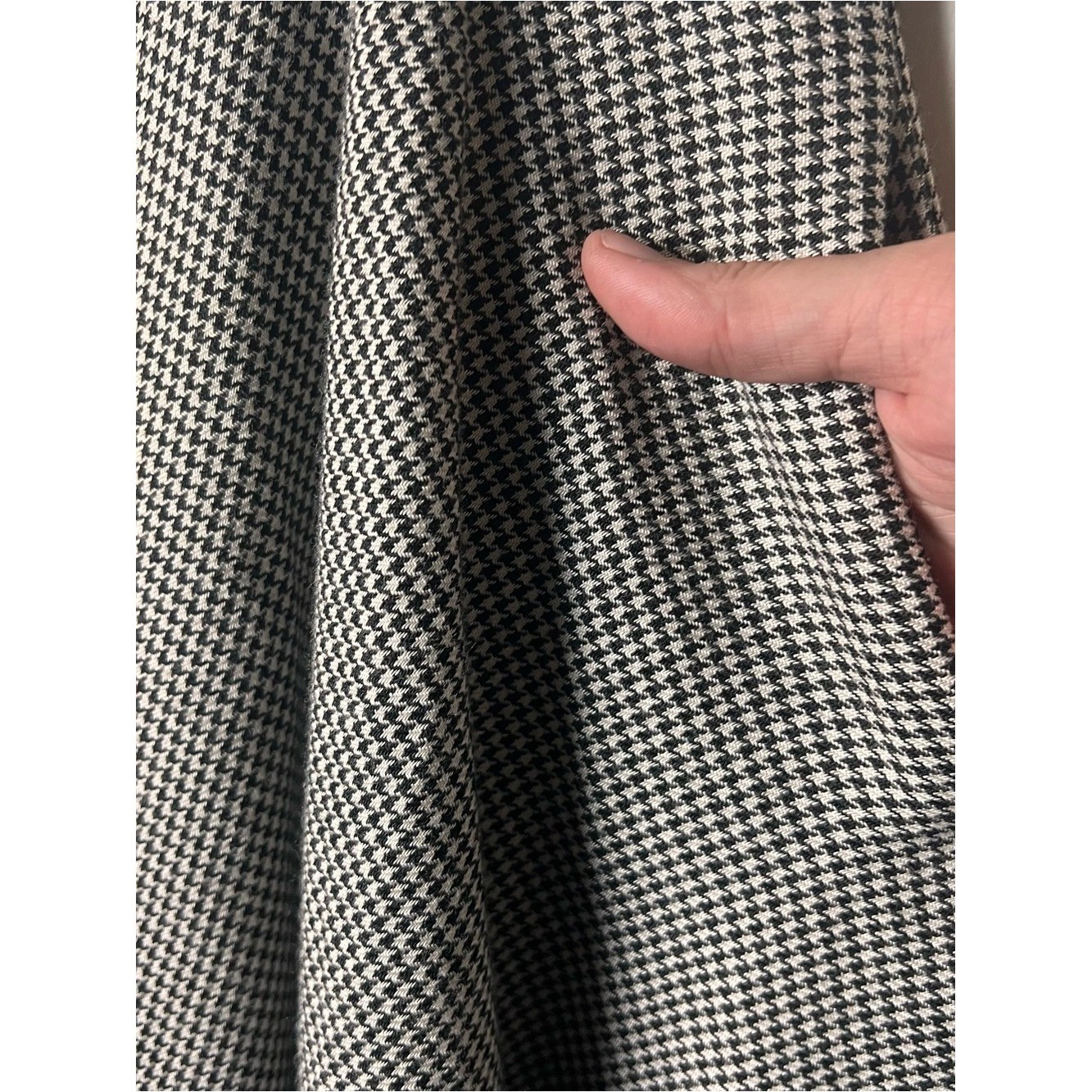 Vintage 70s Womens Houndstooth Shirtwaist Dress Dolman Sleeve Black White Sz S/M