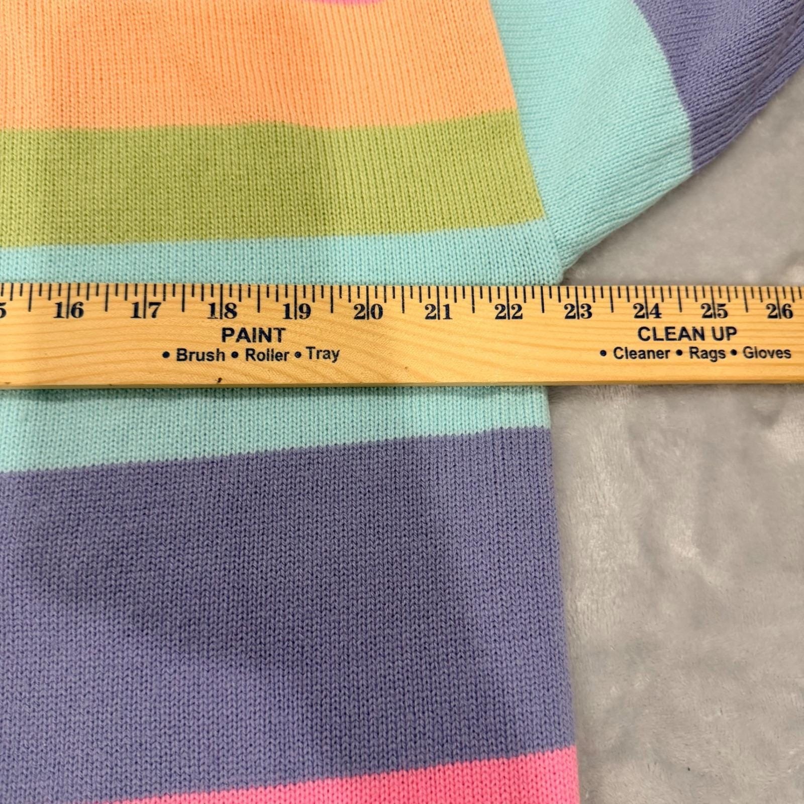 Bedford Fair Lifestyles Vintage Pastel Rainbow Striped Acrylic Sweater Large USA