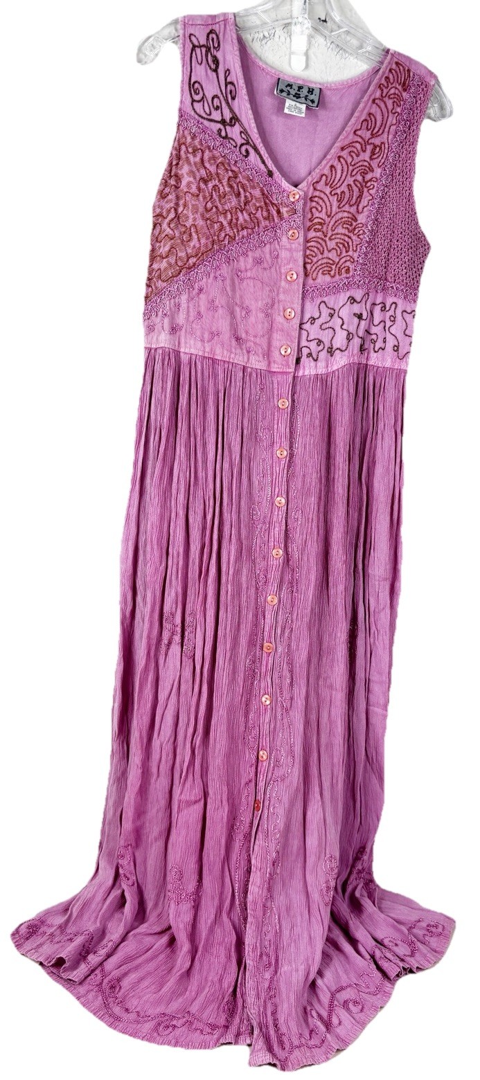 VTG MPH S Pink Patchwork Hippie Maxi Dress Cottagecore Earth Festival Boho NWT