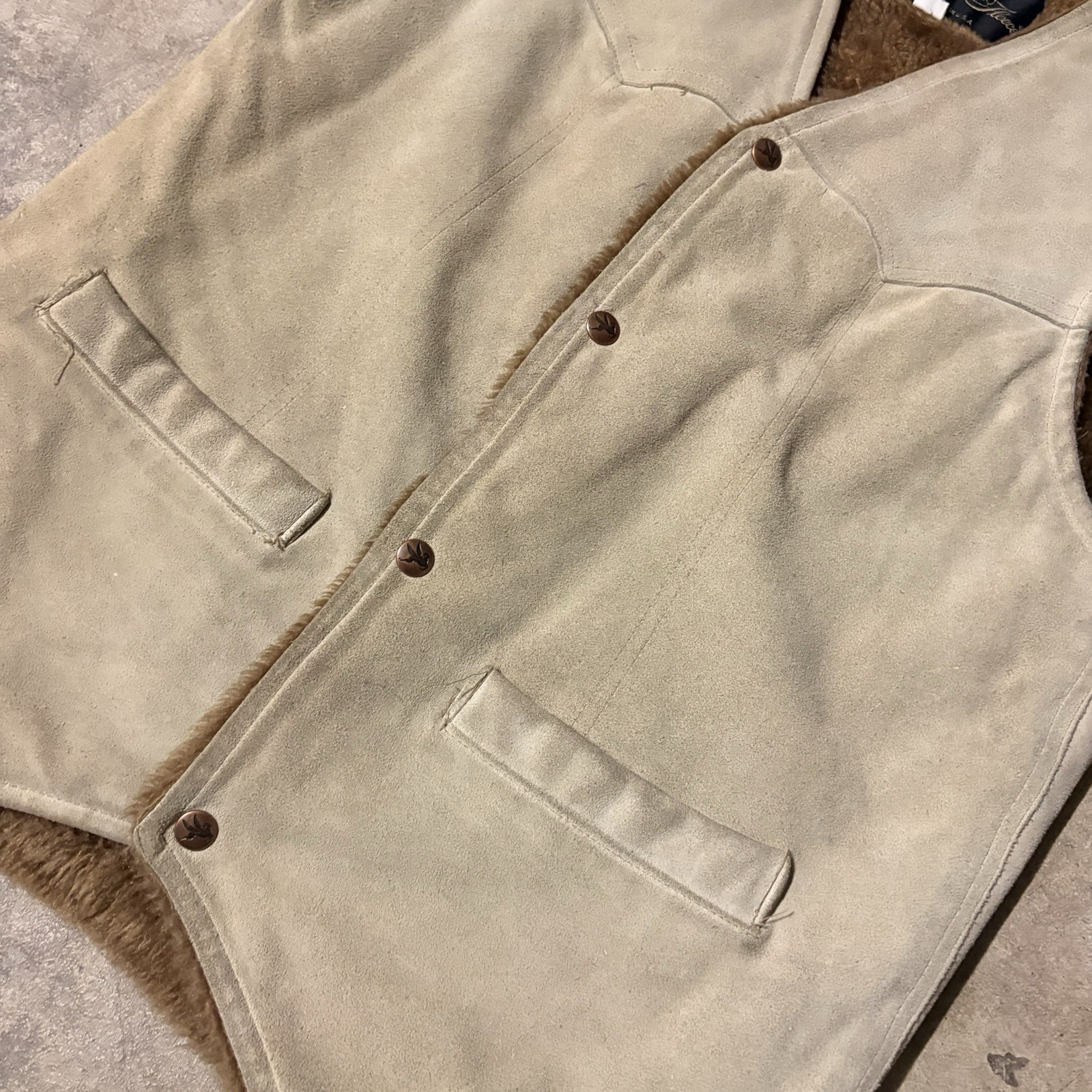 Vintage 70’s Western Suede Golden Fleece Fur Lined Vest Size Small