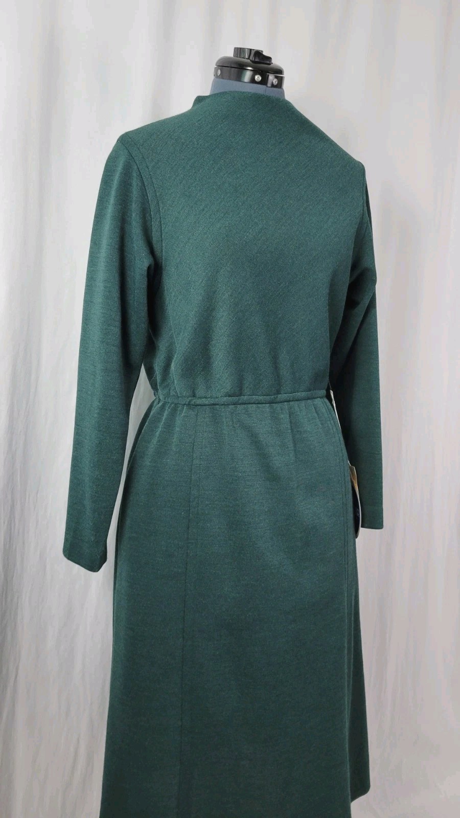 Vintage Tanner Green Wool Blend Blouson Dress w Elastic Waist Size 14