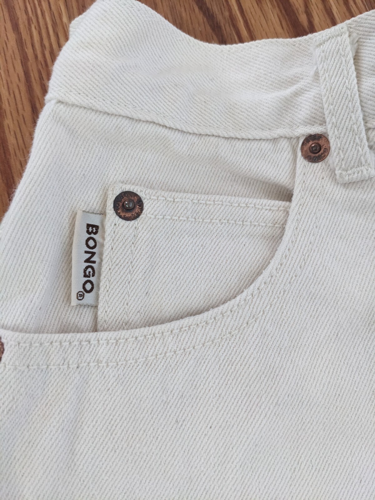 Vintage 90s BONGO super high rise Mom denim jean cream shorts Brass Plum USA 1