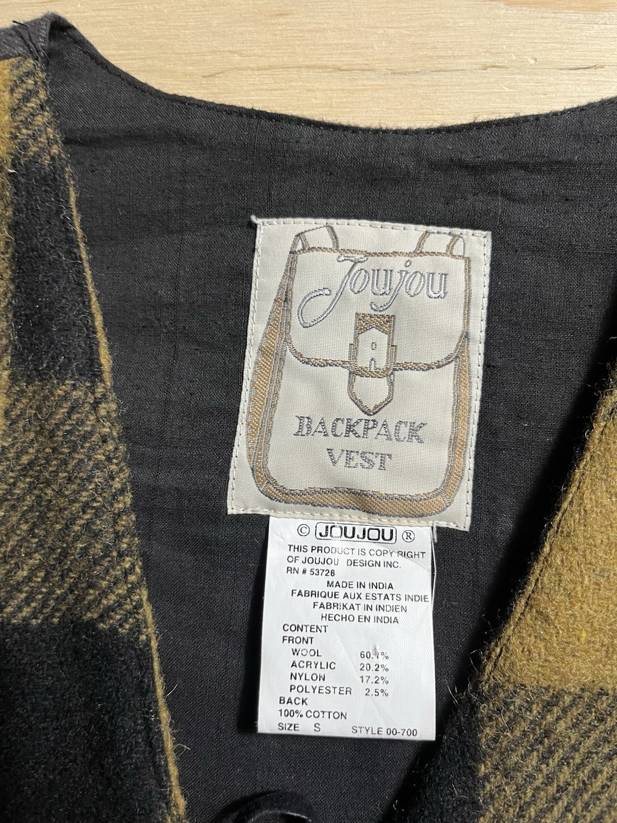 Vintage Jou Jou Backpack Vest 80s Women Small Wool Brown Tank Gilet Waistcoat