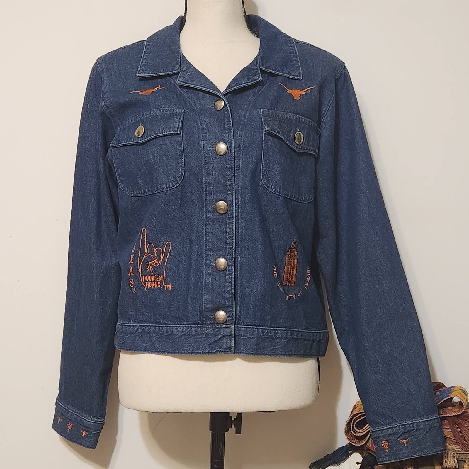 Vintage 90s Gotcha Covered Texas Embroidered Denim Jacket Womens M
