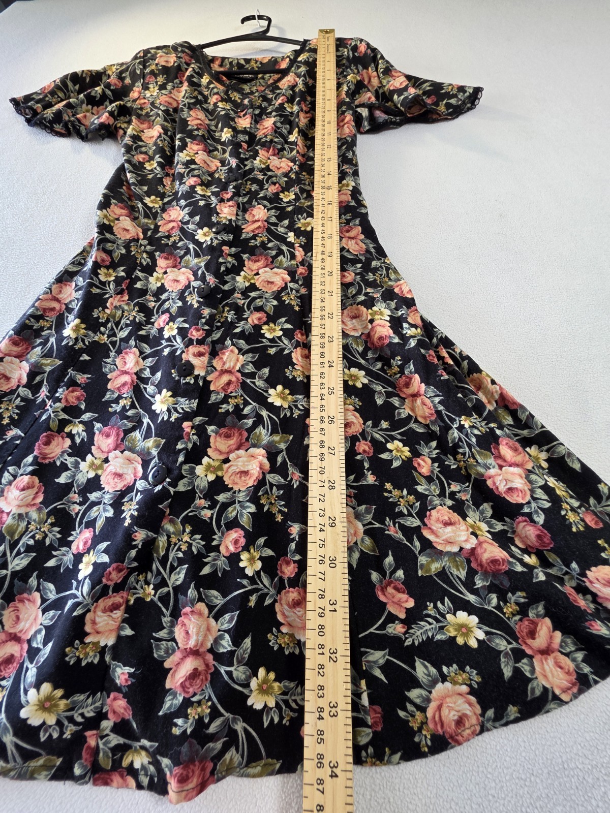 Size XS- Vintage 90s By Choice California Floral Rayon Dress Black Rose Mini