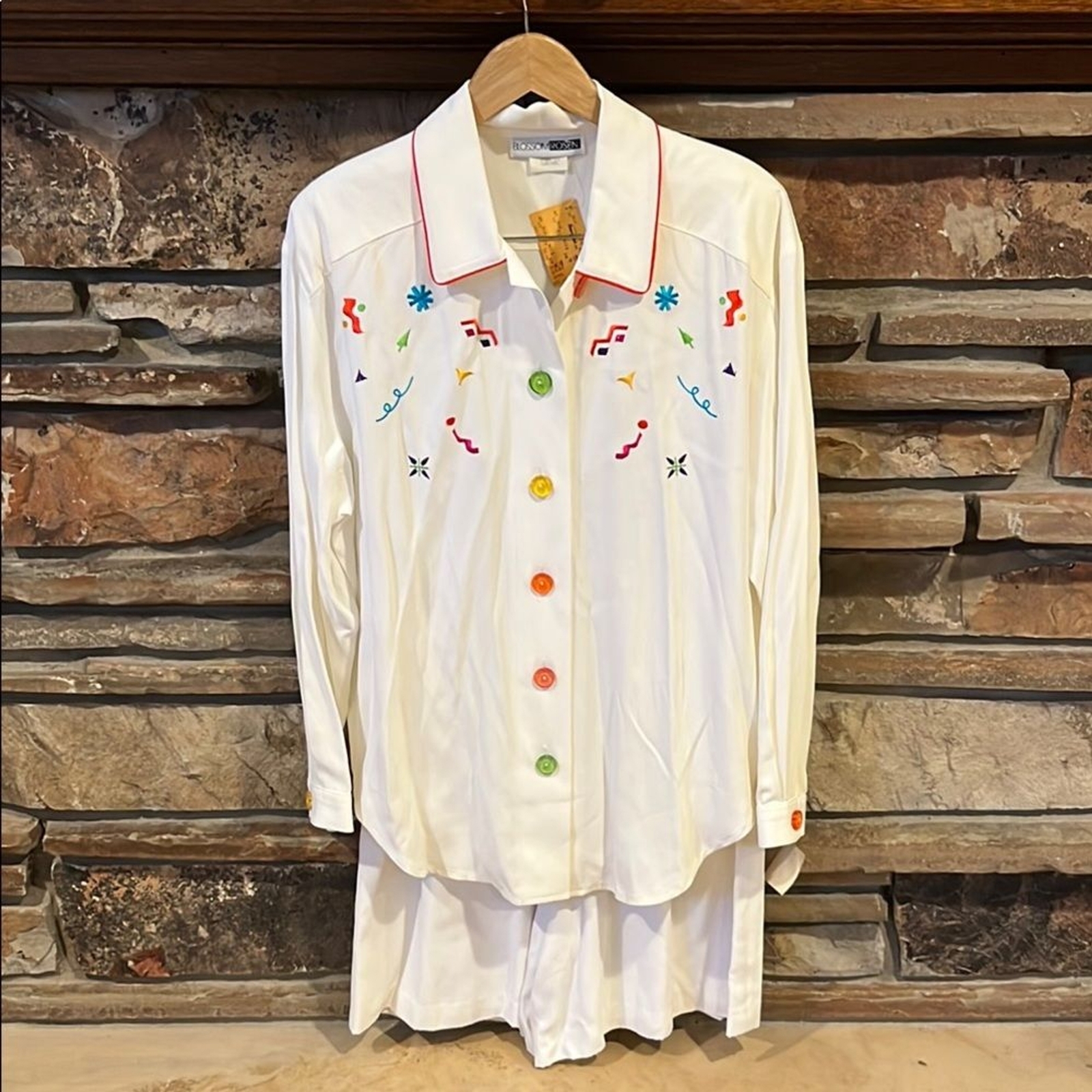 Vintage 80s Blossom Rosen Button Up and Shorts Set Art-to-Wear Deadstock Size 14