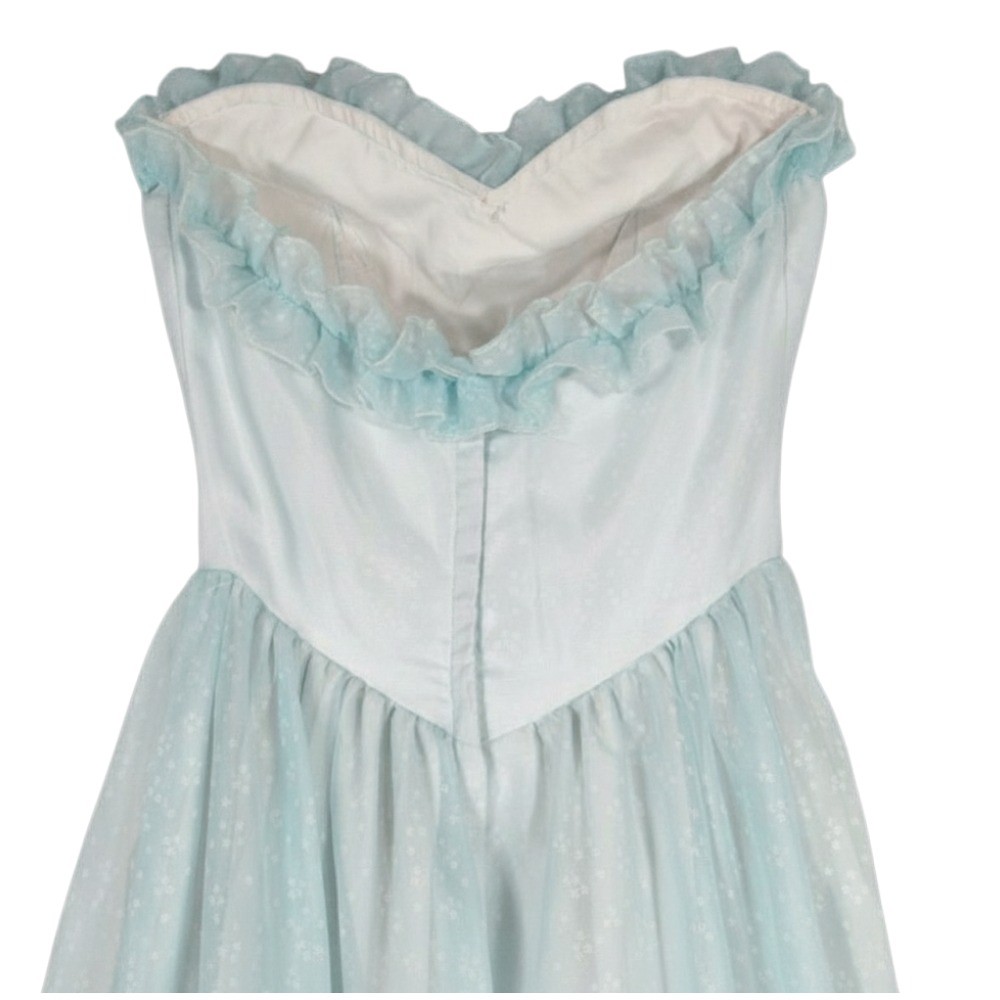 VTG Prom/Wedding CHIFFON Blue Floral RUFFLE Sweetheart w/FULL SLIP Cupcake XS