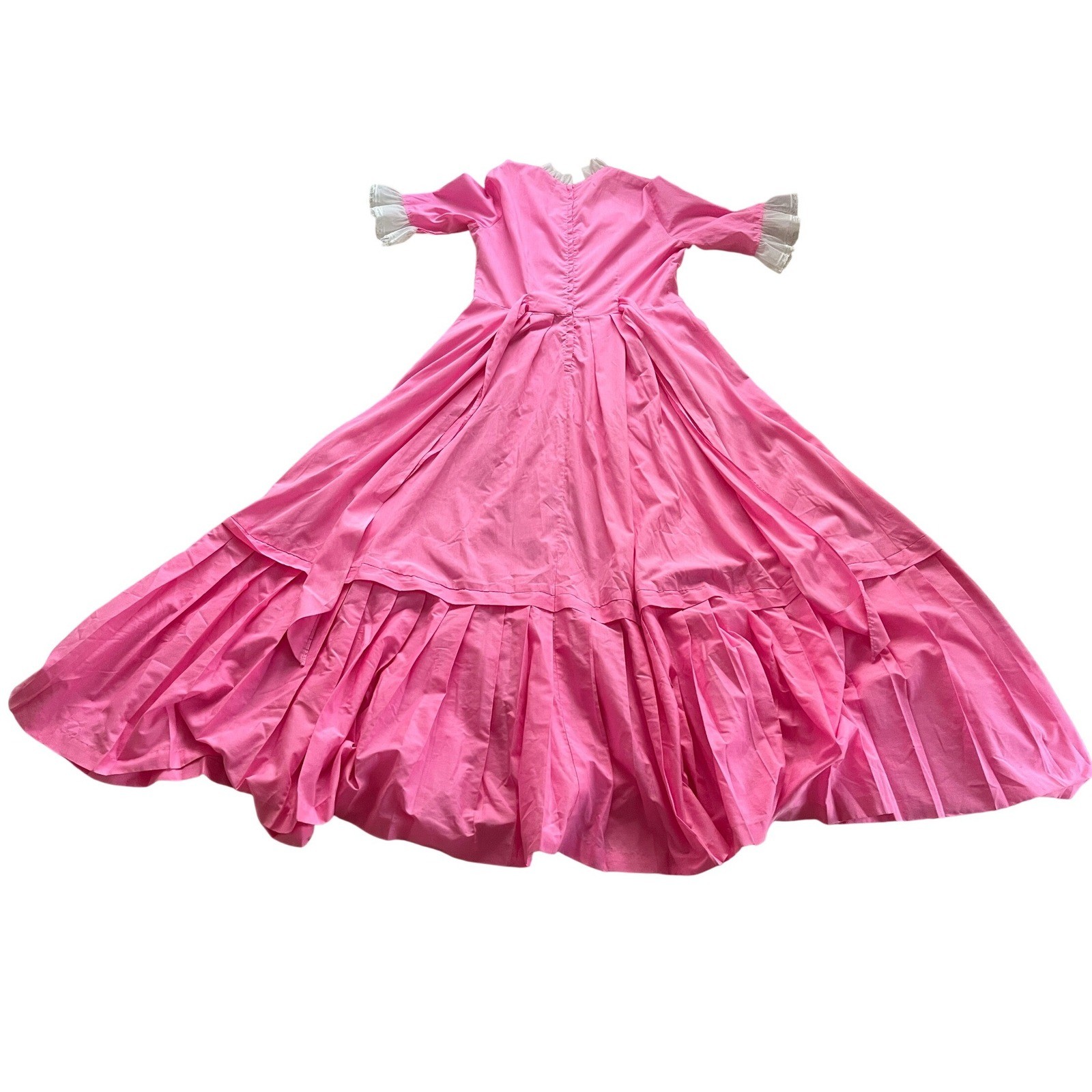 Vintage 70s Pink Prairie Western Maxi Dress Ruffle Square Barbiecore Neck Sz L