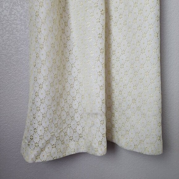 VINTAGE 70’s union made butter yellow white eyelet floral maxi dress size 5