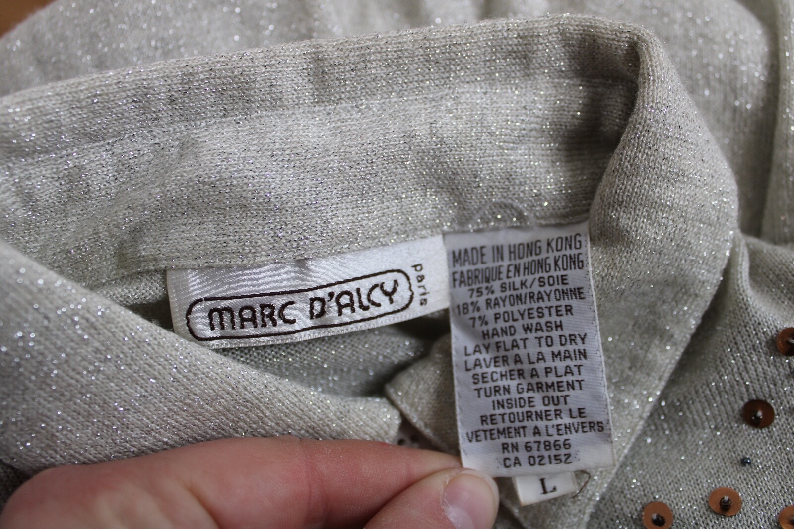 Vtg 80s Marc D’Alcy L Silk Blend Knit Sequin Bead Western Style Shirt Top