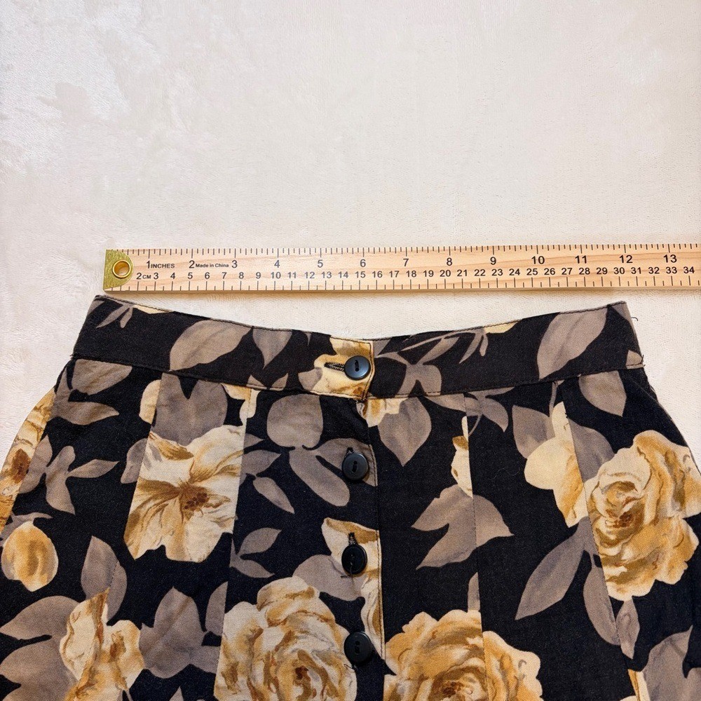 Vintage Express Black A-Line Skirt with Gold and Cream Rose Print