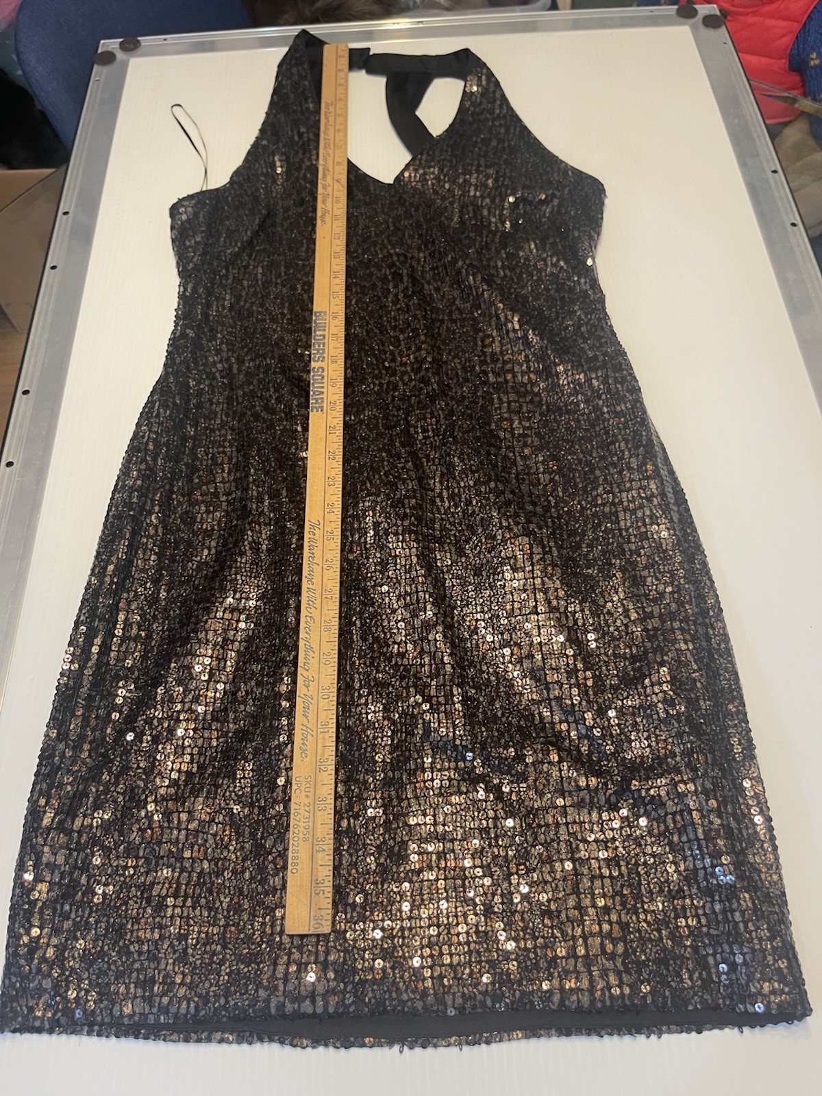 Vintage Cache Square Sequin Strechy Short Dress Back Cut Out Size 14